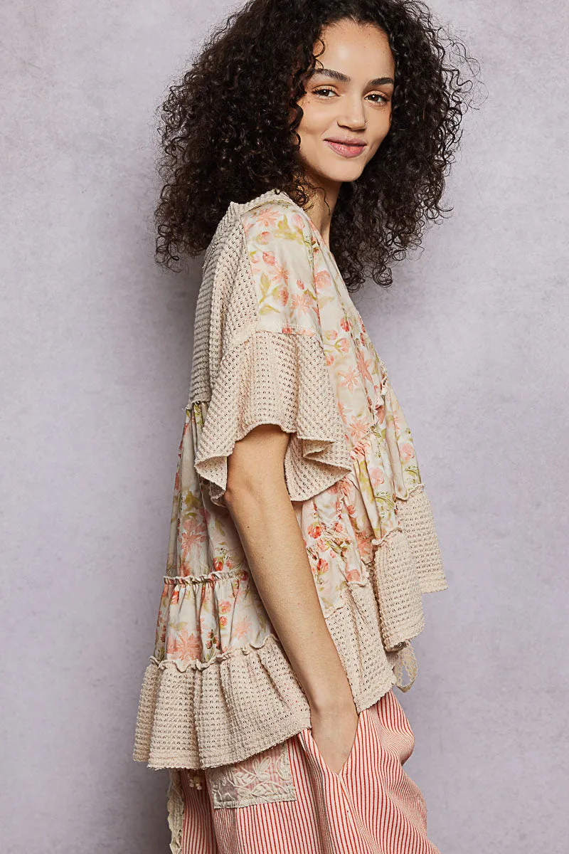 POL Floral Print V-Neck Woven Blouse with Gentle Gathers sold by Charming Charlie product image thumbnail 3