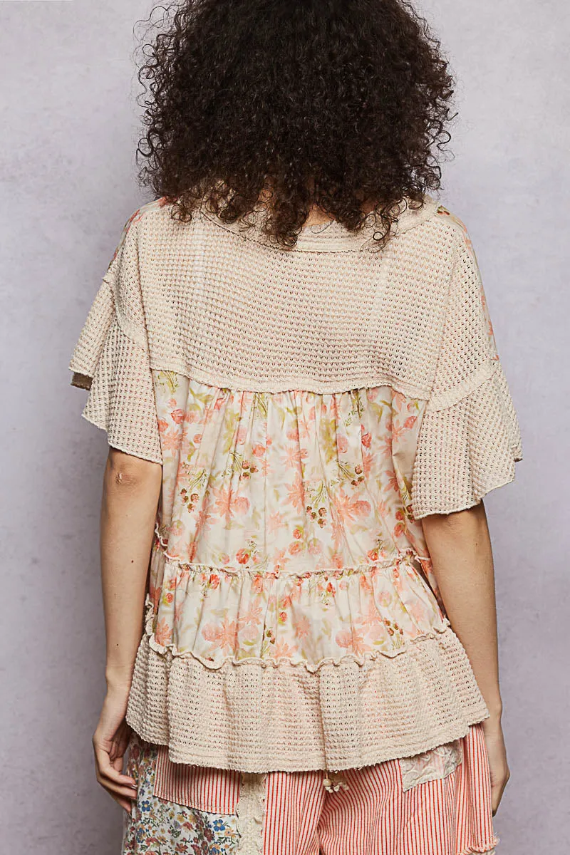 POL Floral Print V-Neck Woven Blouse with Gentle Gathers sold by Charming Charlie product image thumbnail 4