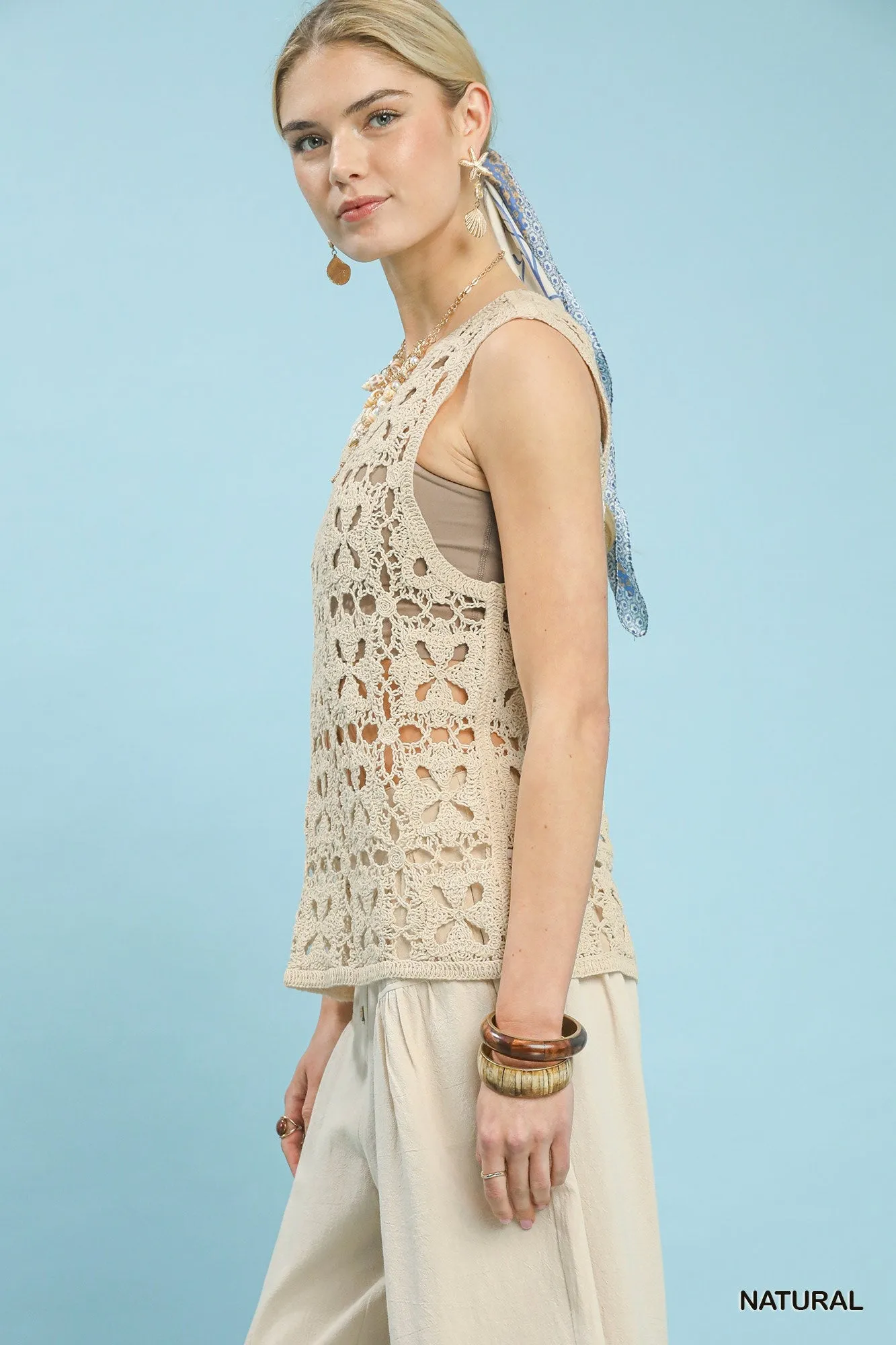 Umgee Crochet Flower Motif Sleeveless Tank Top sold by Charming Charlie product image thumbnail 2