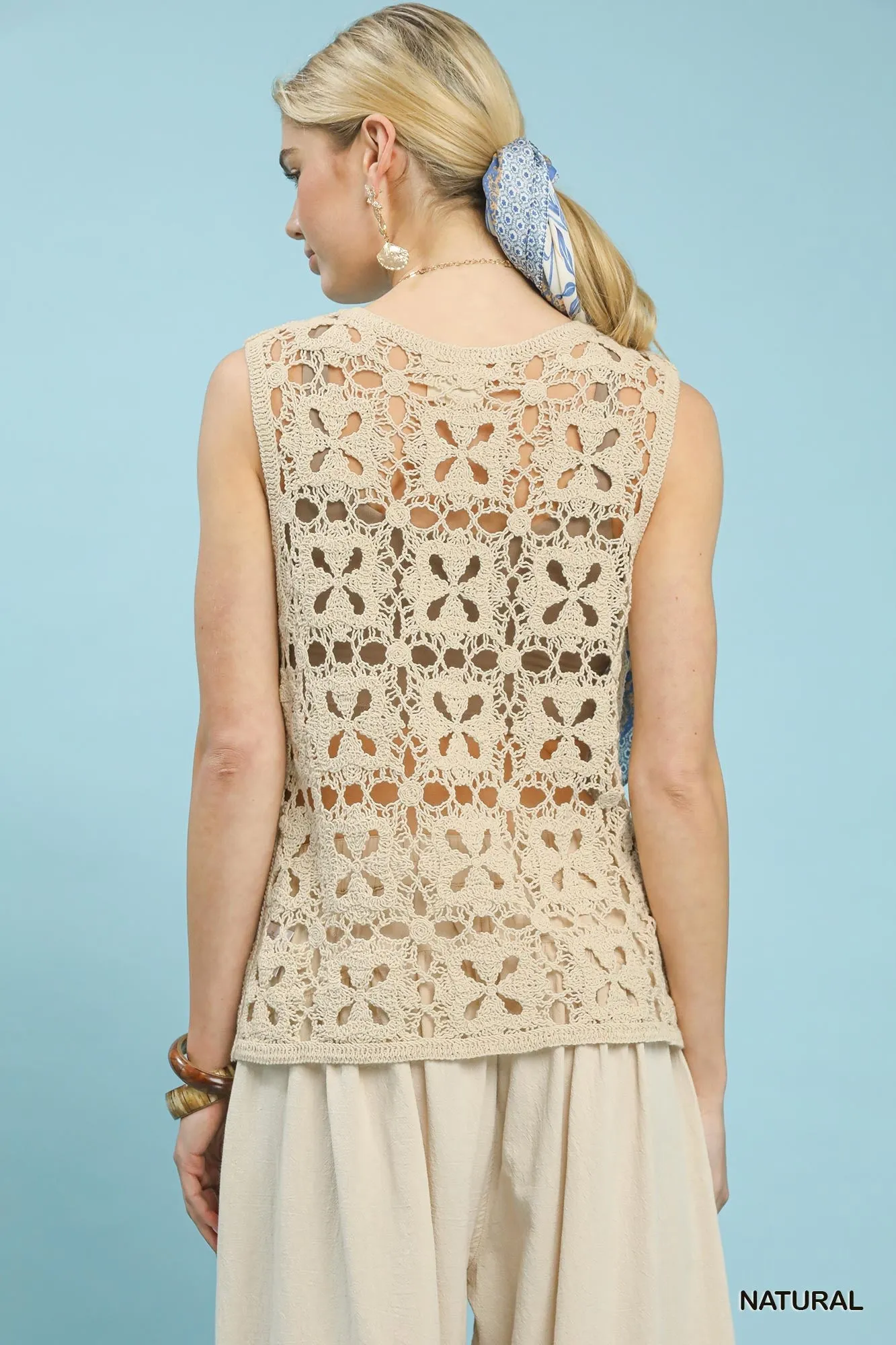 Umgee Crochet Flower Motif Sleeveless Tank Top sold by Charming Charlie product image thumbnail 3