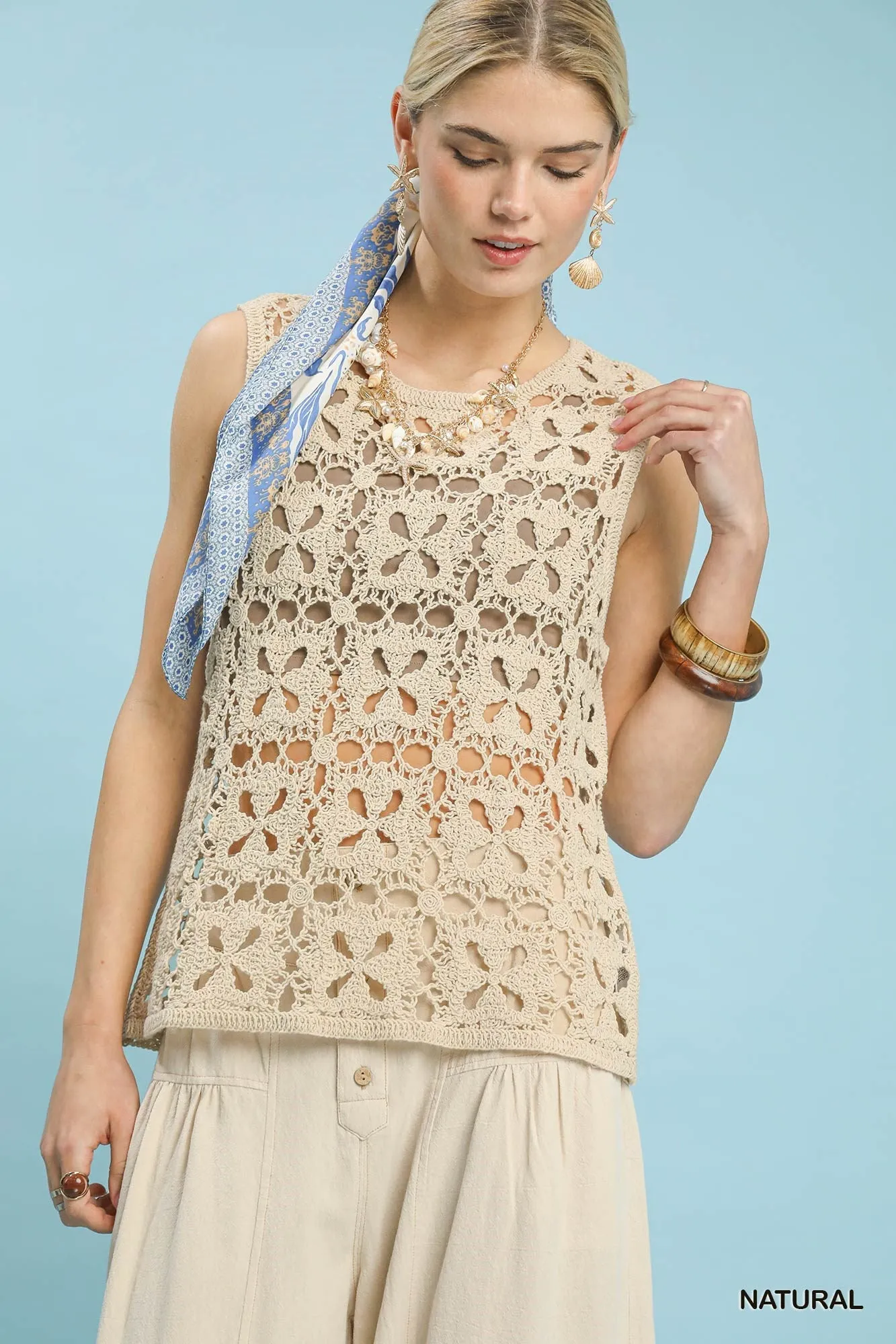 Umgee Crochet Flower Motif Sleeveless Tank Top sold by Charming Charlie
