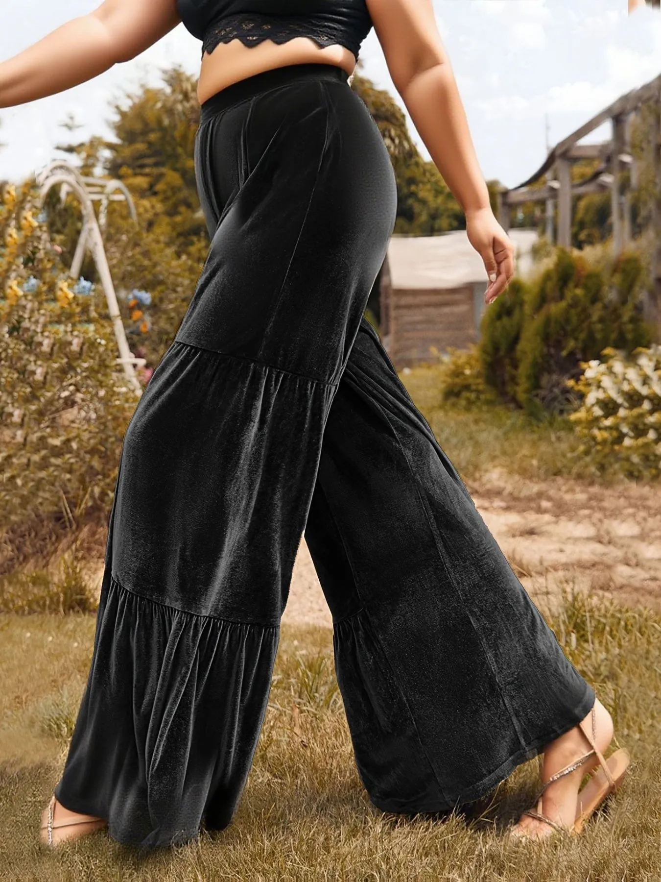 Plus Size Velvet Ruffle Hem Wide Leg Pants sold by Charming Charlie product image thumbnail 4