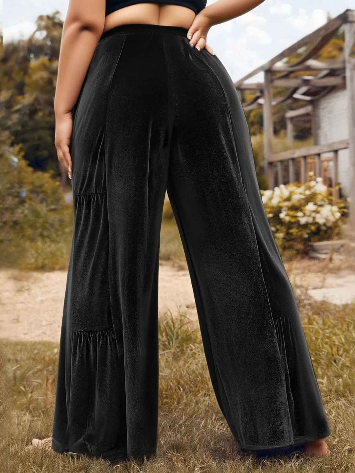 Plus Size Velvet Ruffle Hem Wide Leg Pants sold by Charming Charlie product image thumbnail 2