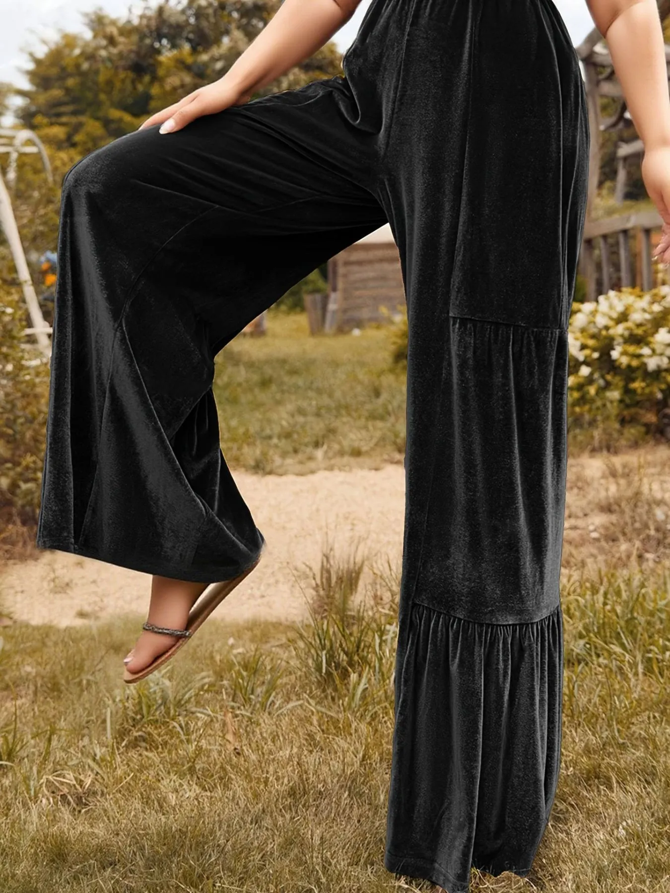 Plus Size Velvet Ruffle Hem Wide Leg Pants sold by Charming Charlie product image thumbnail 3
