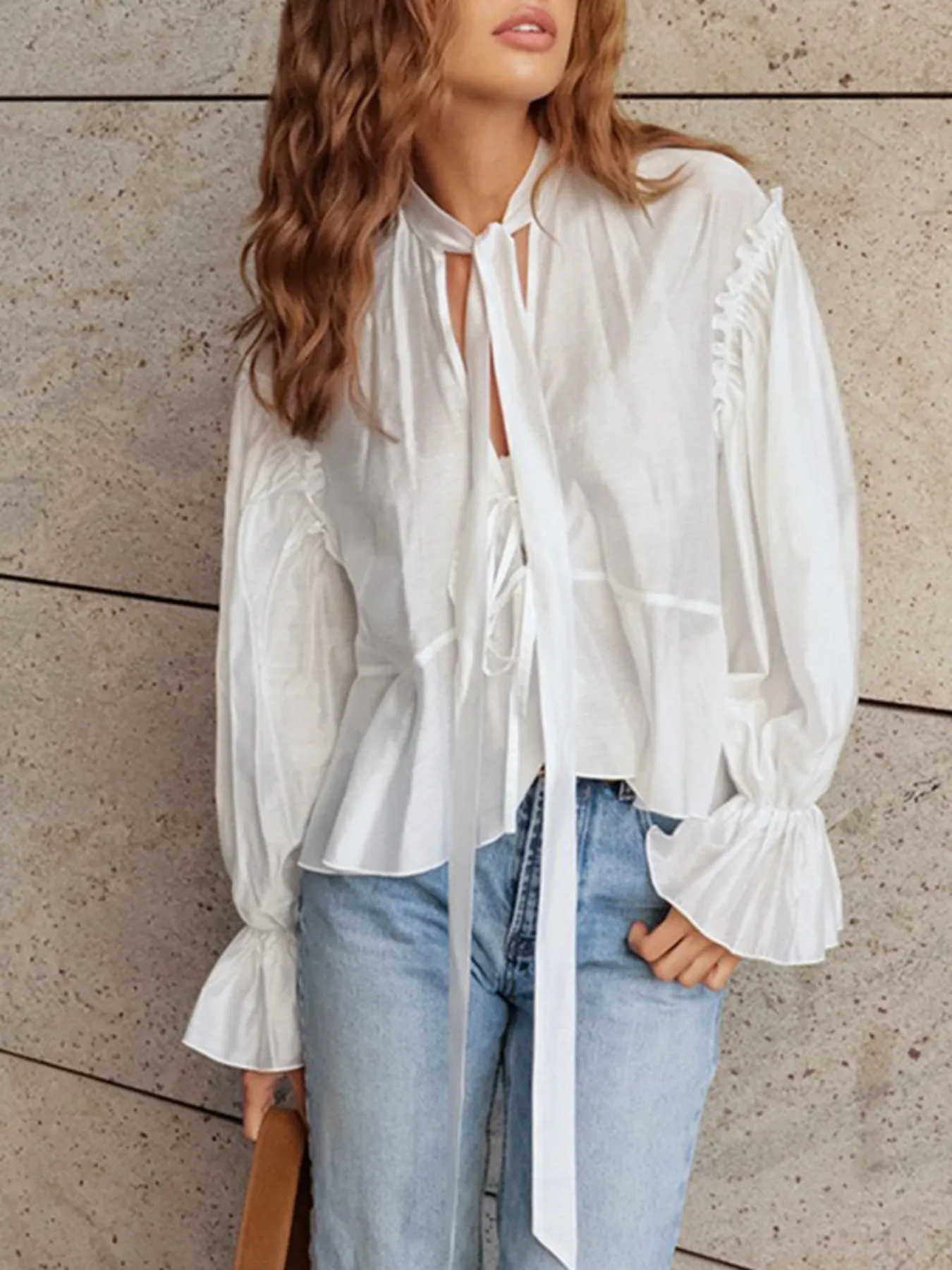 Ruffle Trim Tie Neck Blouse sold by Charming Charlie product image thumbnail 2