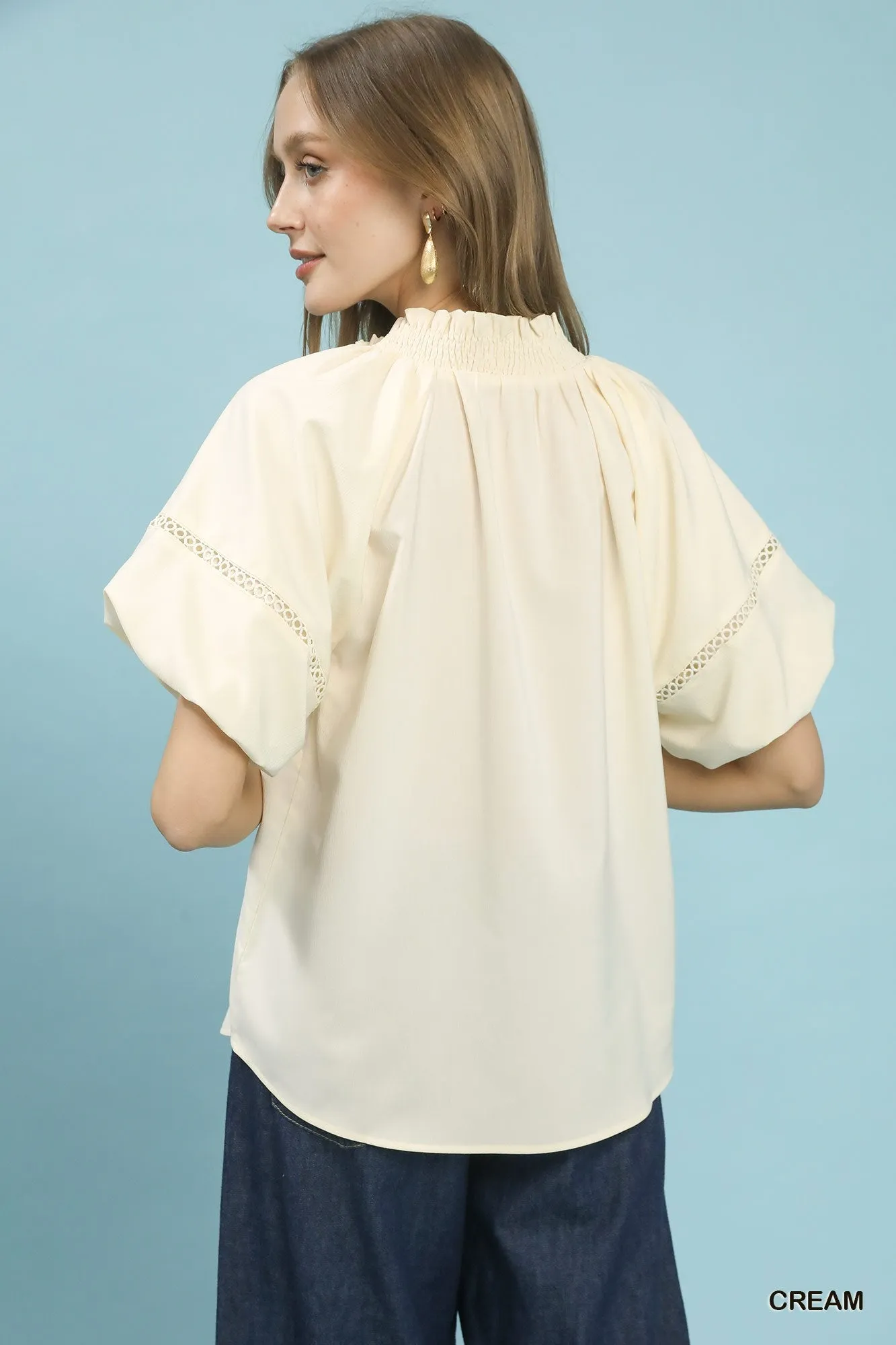 Umgee Lace Trim Peasant Top sold by Charming Charlie product image thumbnail 3