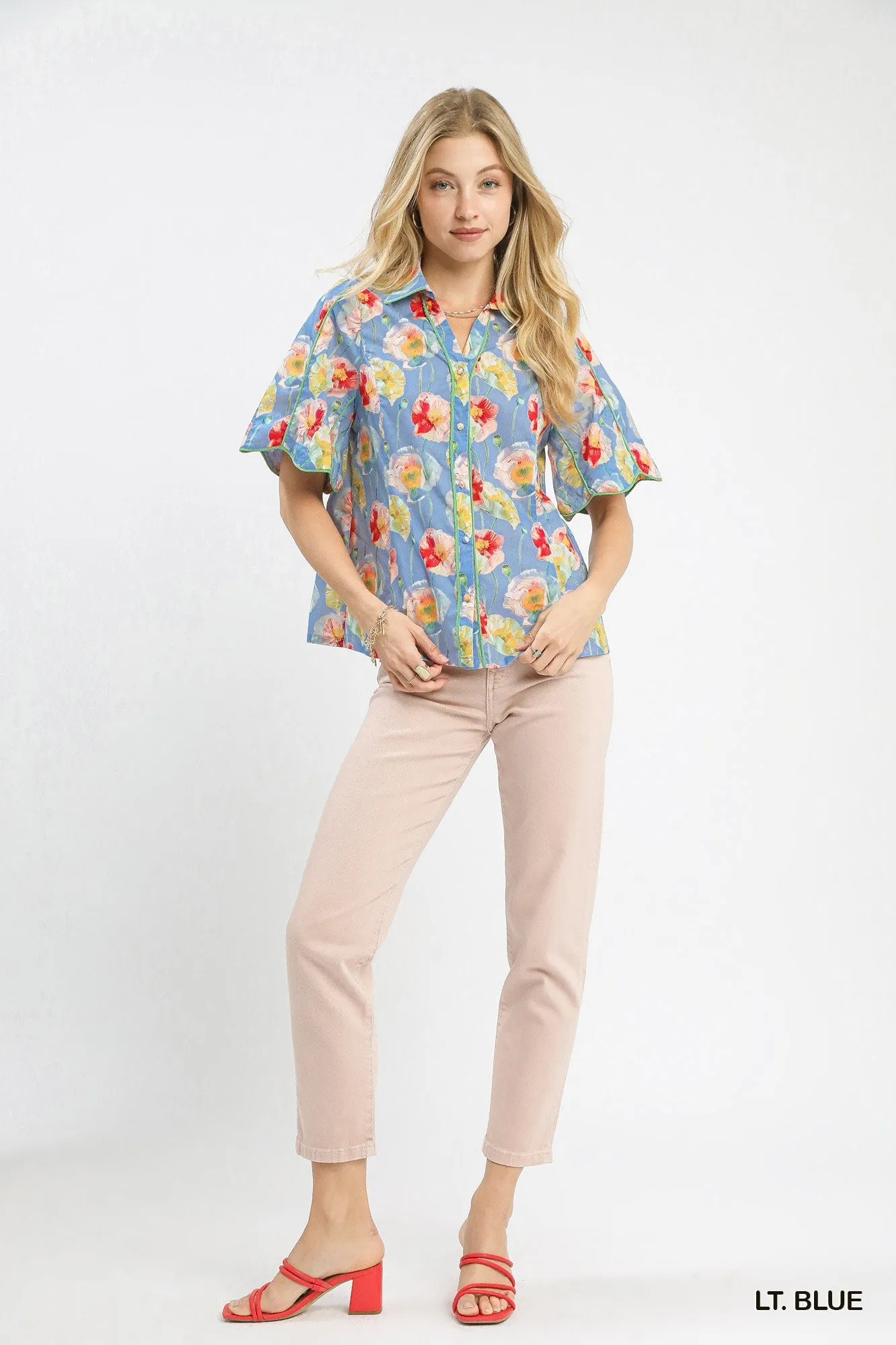 Umgee Floral Print Button-Down Blouse with Flutter Sleeves sold by Charming Charlie product image thumbnail 4
