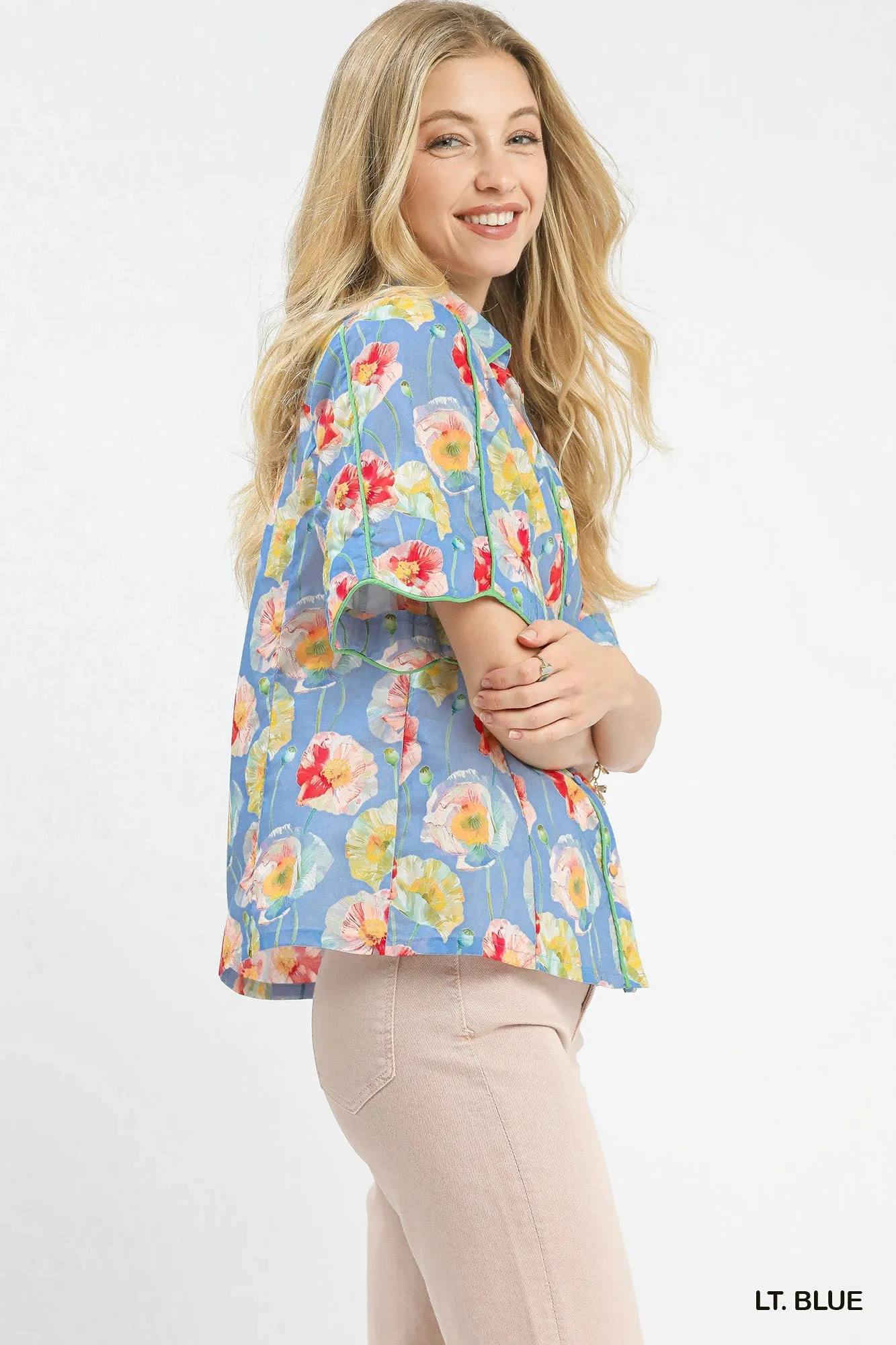 Umgee Floral Print Button-Down Blouse with Flutter Sleeves sold by Charming Charlie product image thumbnail 2