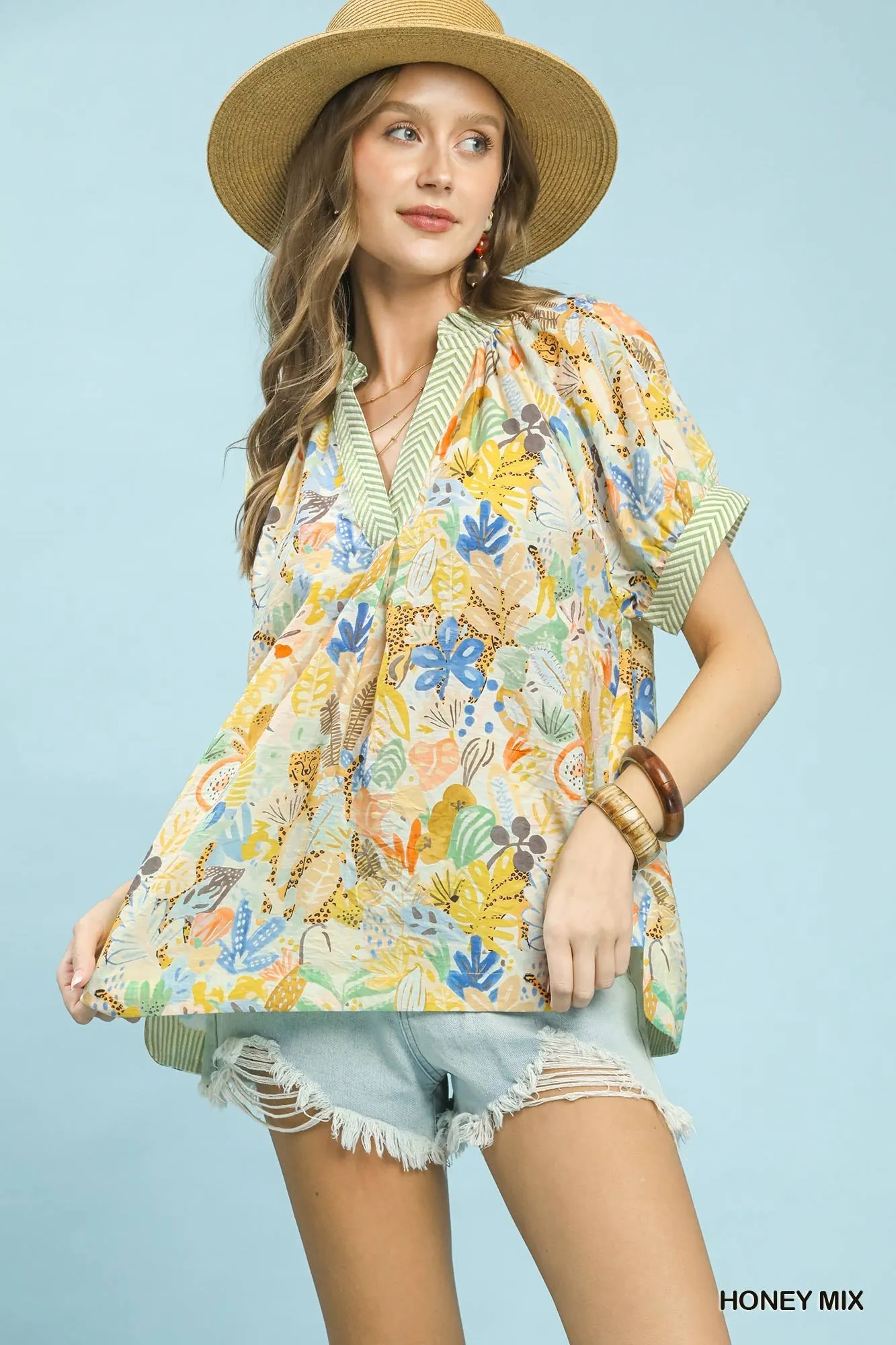 Umgee Mix Boho Printed V-Neck Top sold by Charming Charlie