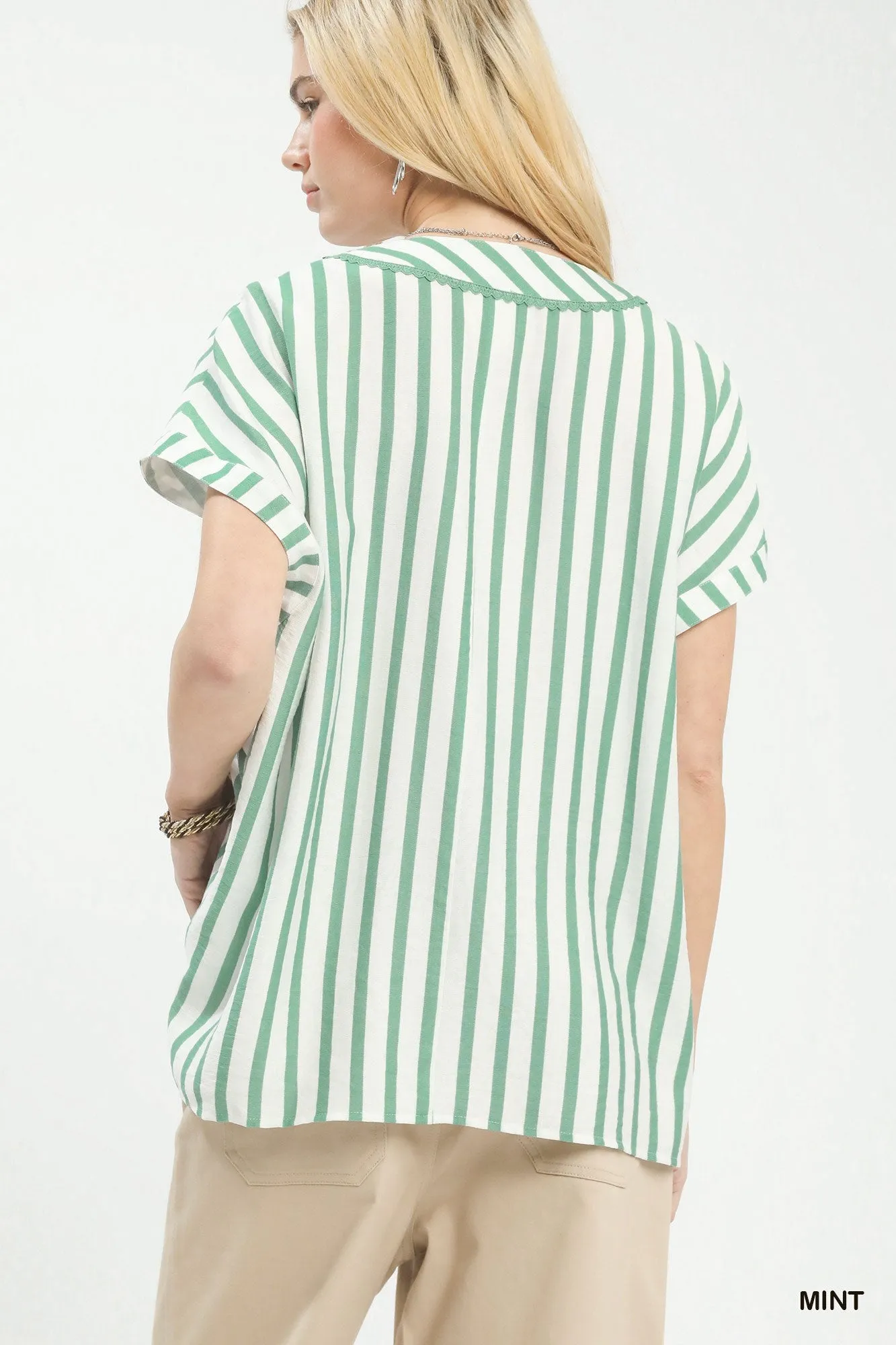Umgee Mixed Stripe Split Neck Oversized Blouse sold by Charming Charlie product image thumbnail 3