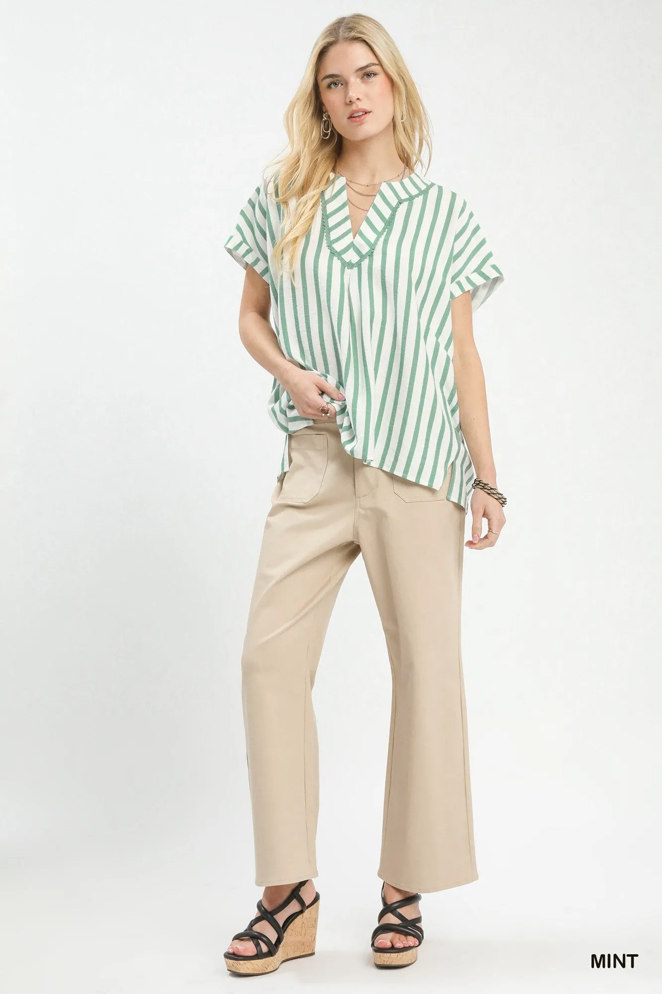 Umgee Mixed Stripe Split Neck Oversized Blouse sold by Charming Charlie product image thumbnail 4