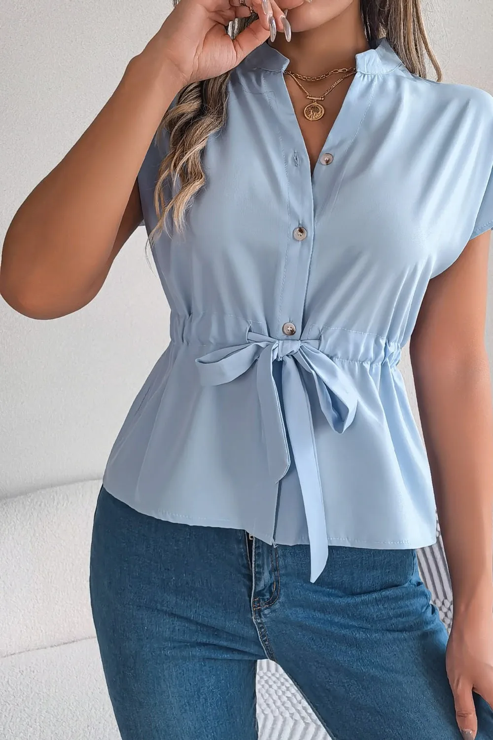 Tie Waist Button-Down Shirt sold by Charming Charlie product image thumbnail 5