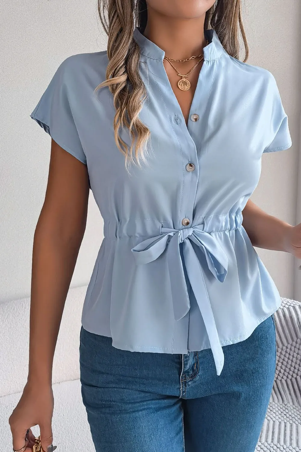 Tie Waist Button-Down Shirt sold by Charming Charlie product image thumbnail 2