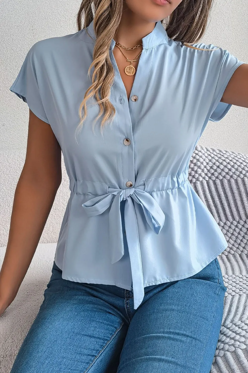 Tie Waist Button-Down Shirt sold by Charming Charlie product image thumbnail 3