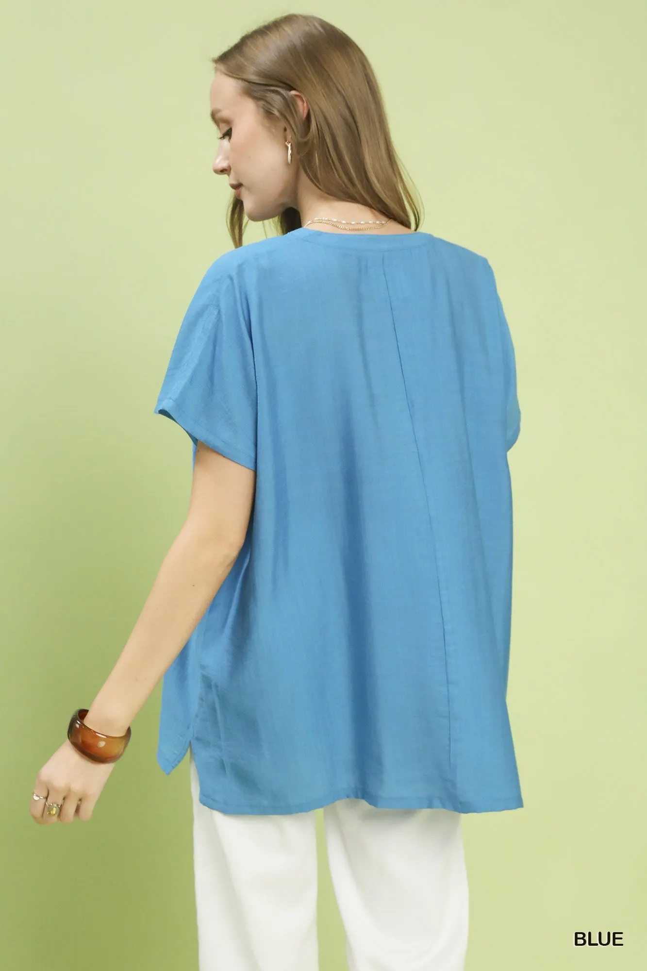 Umgee Flowy V-Neck Short Sleeve Blouse sold by Charming Charlie product image thumbnail 3