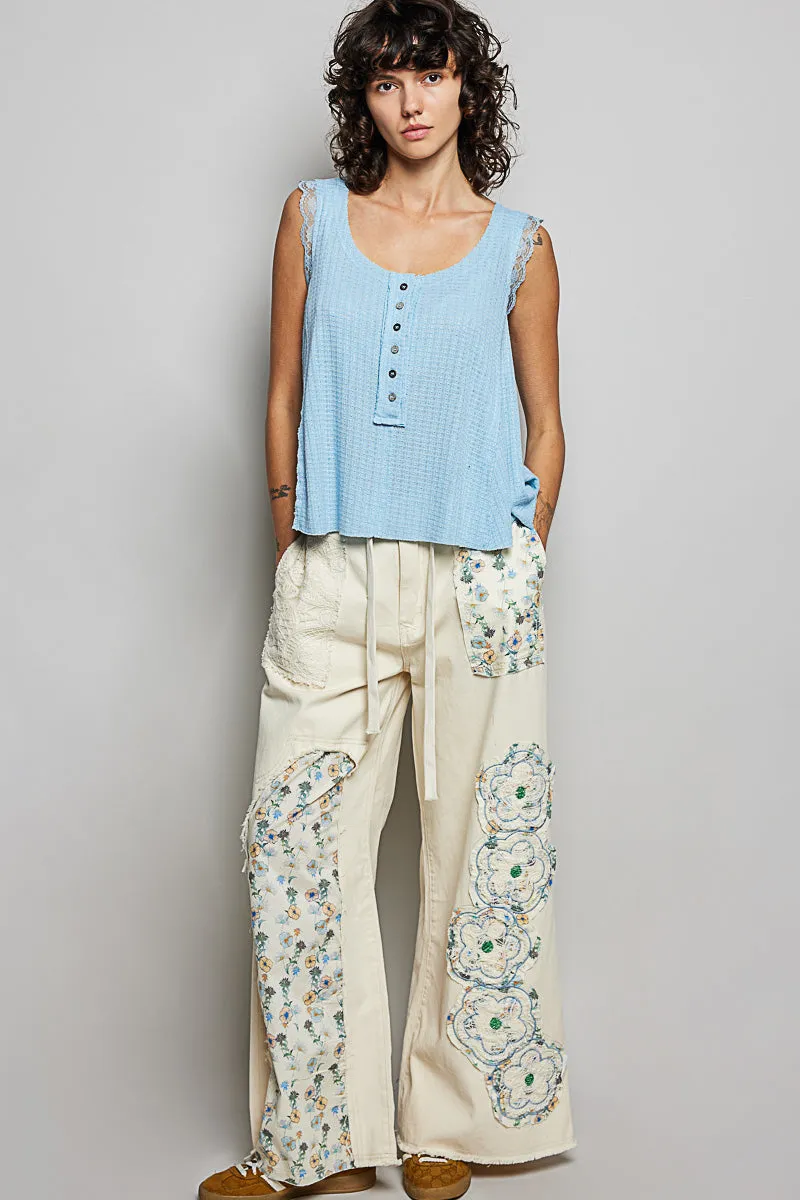 POL Textured Knit Round Neck Tank with Lace Detail sold by Charming Charlie product image thumbnail 5