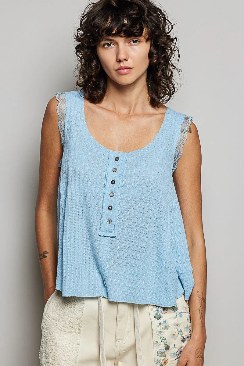 POL Textured Knit Round Neck Tank with Lace Detail sold by Charming Charlie product image thumbnail 2
