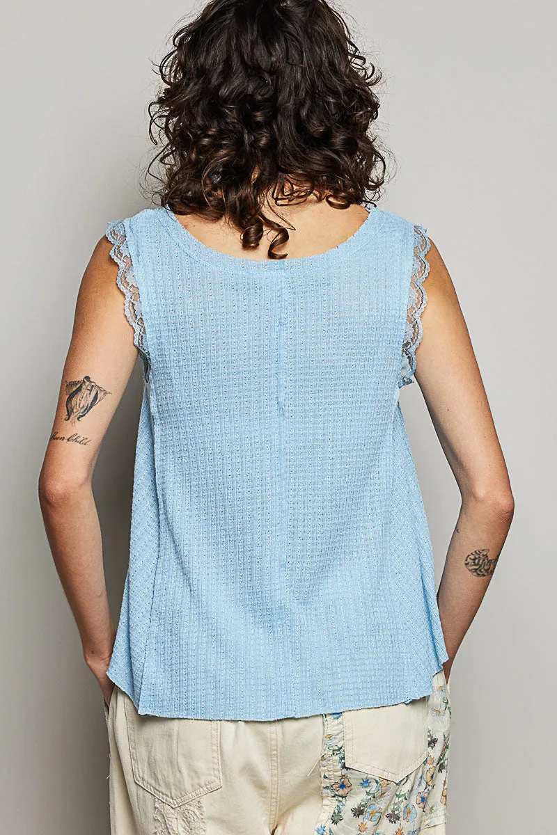 POL Textured Knit Round Neck Tank with Lace Detail sold by Charming Charlie product image thumbnail 4