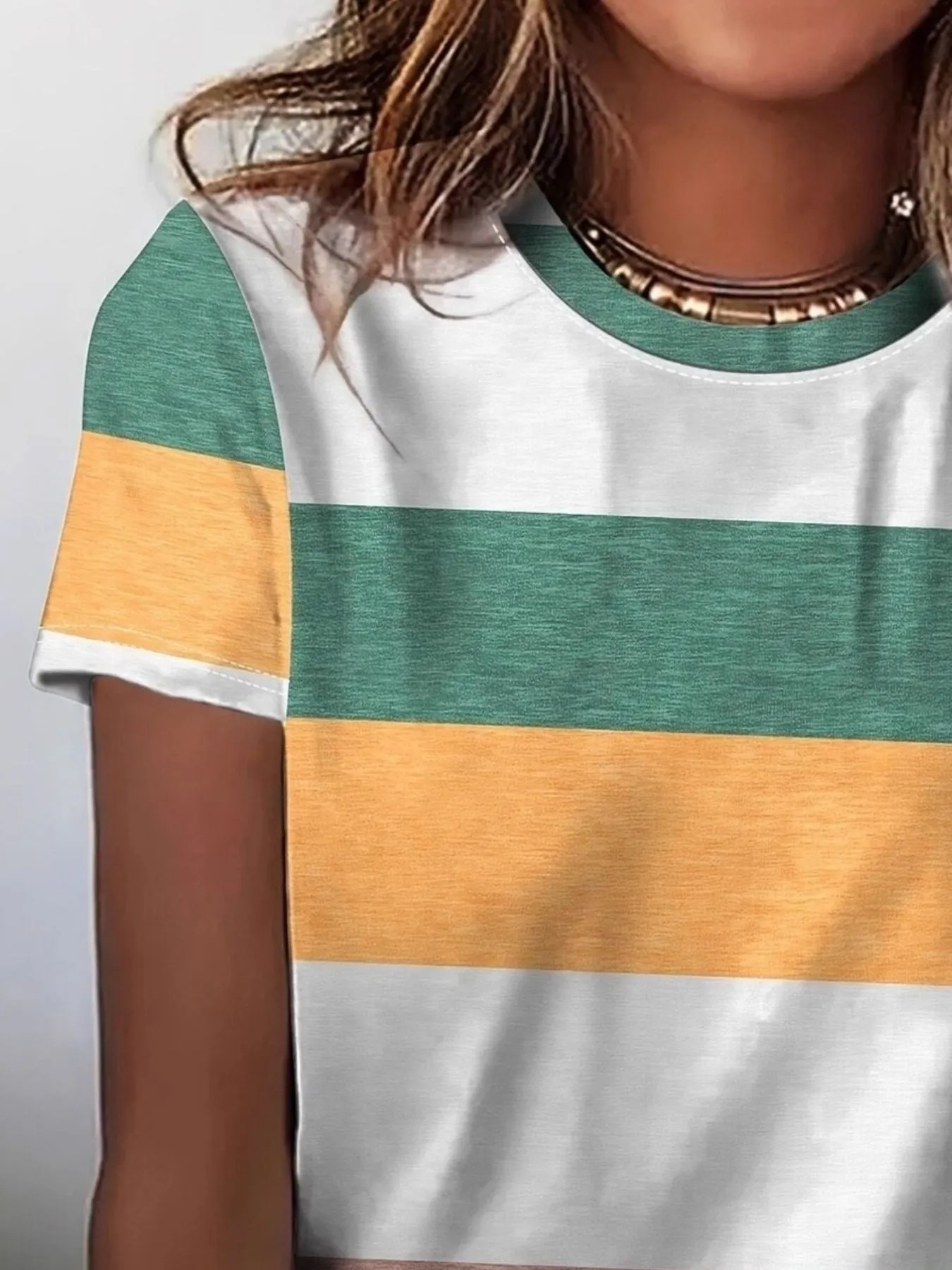 Plus Size Striped Casual Round Neck T-Shirt sold by Charming Charlie product image thumbnail 2