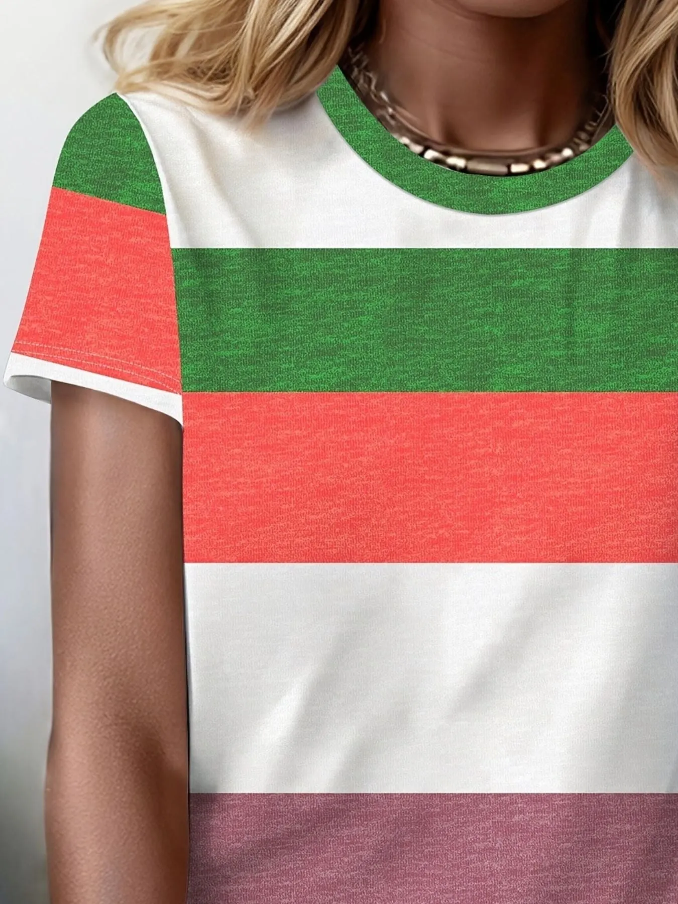 Plus Size Striped Casual Round Neck T-Shirt sold by Charming Charlie product image thumbnail 4