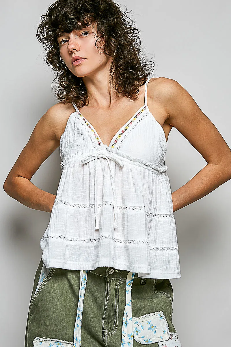 POL V-Neck Embroidered Trim Ruffled Cami sold by Charming Charlie product image thumbnail 2