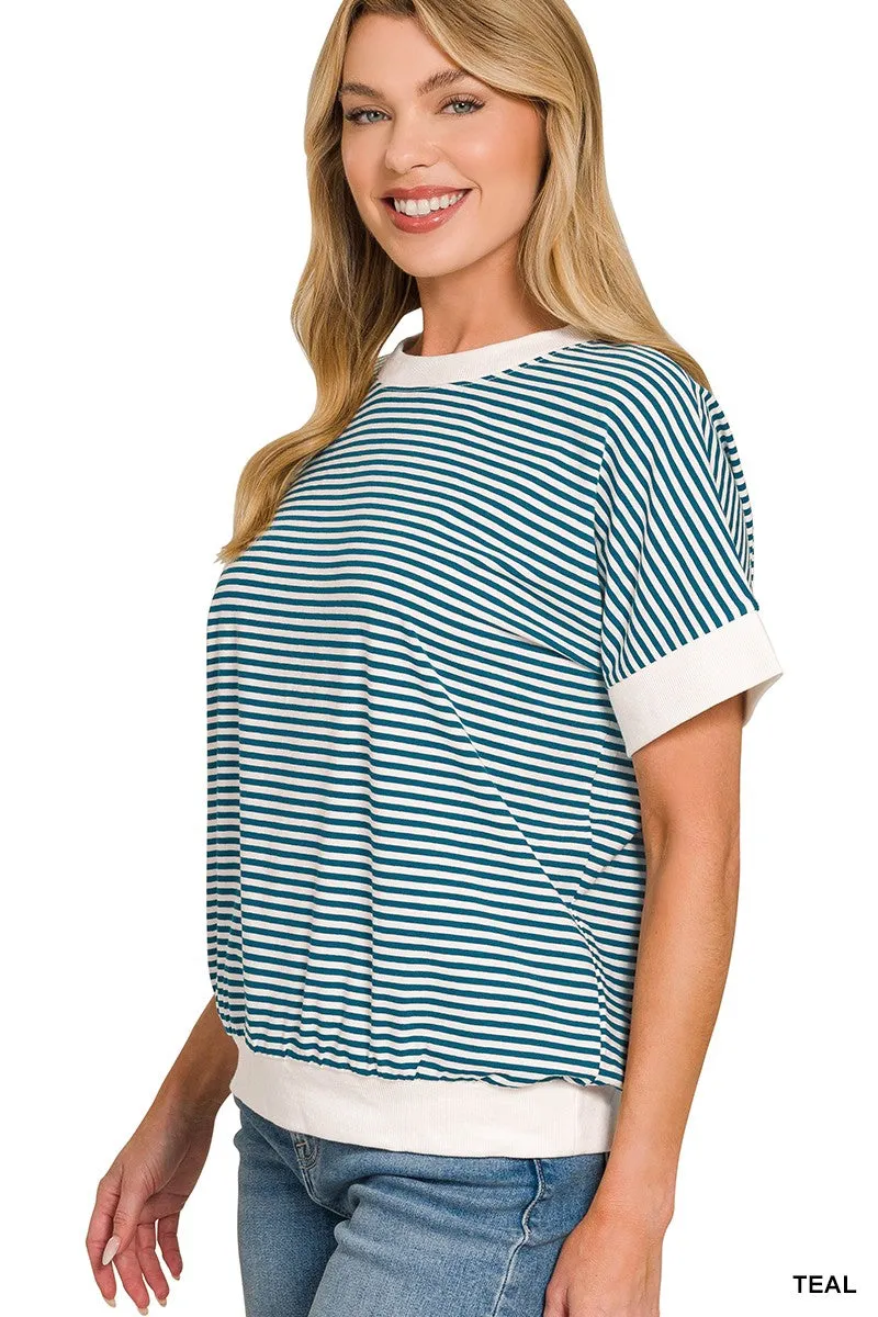 Zenana Stripe Contrast Trim Banded Bottom Top sold by Charming Charlie product image thumbnail 2