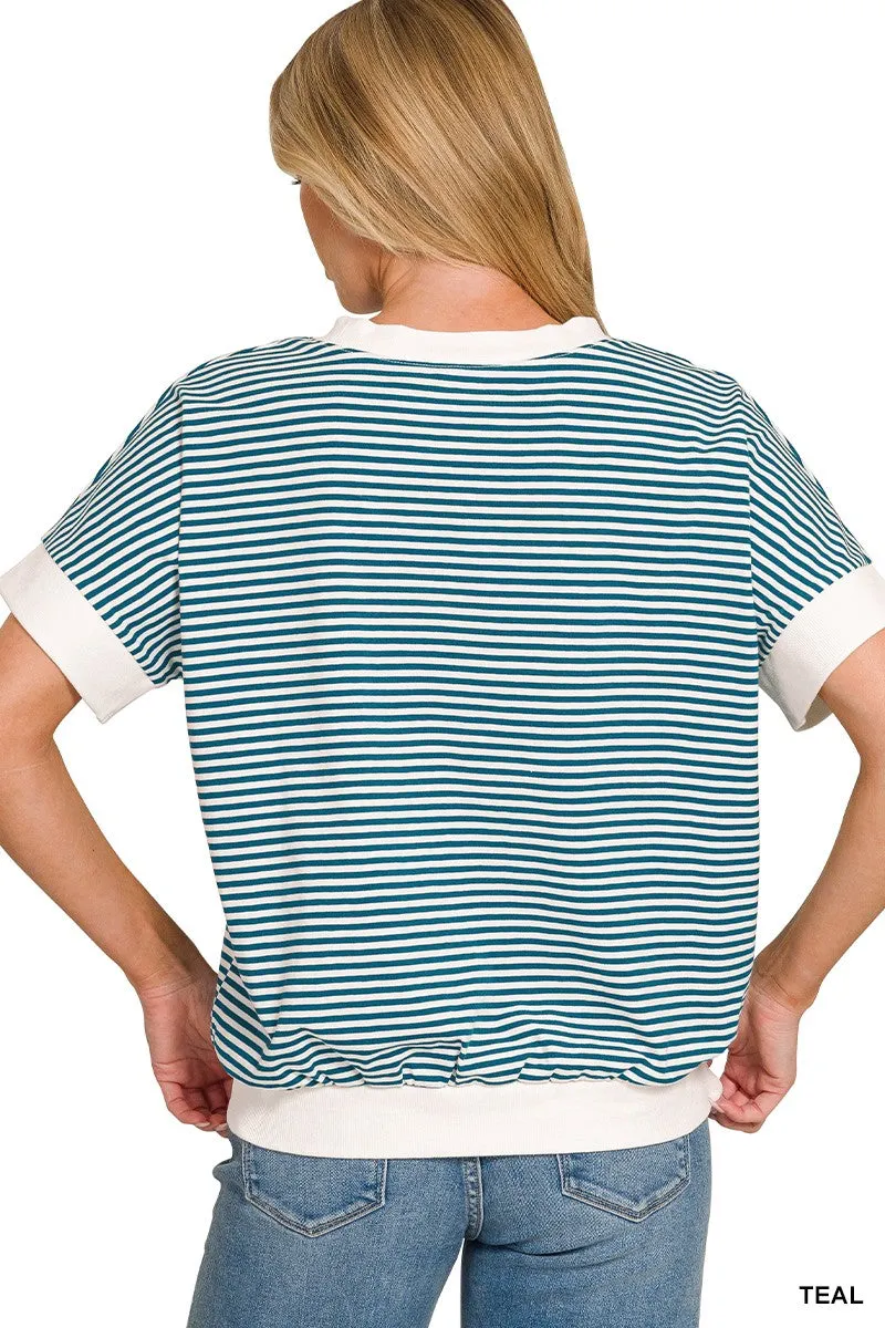 Zenana Stripe Contrast Trim Banded Bottom Top sold by Charming Charlie product image thumbnail 3