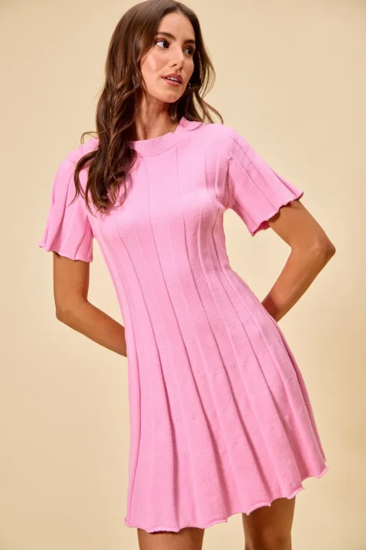 SO ME Wide Rib Short Sleeves Sweater Knit Mini Dress made by Trendsi