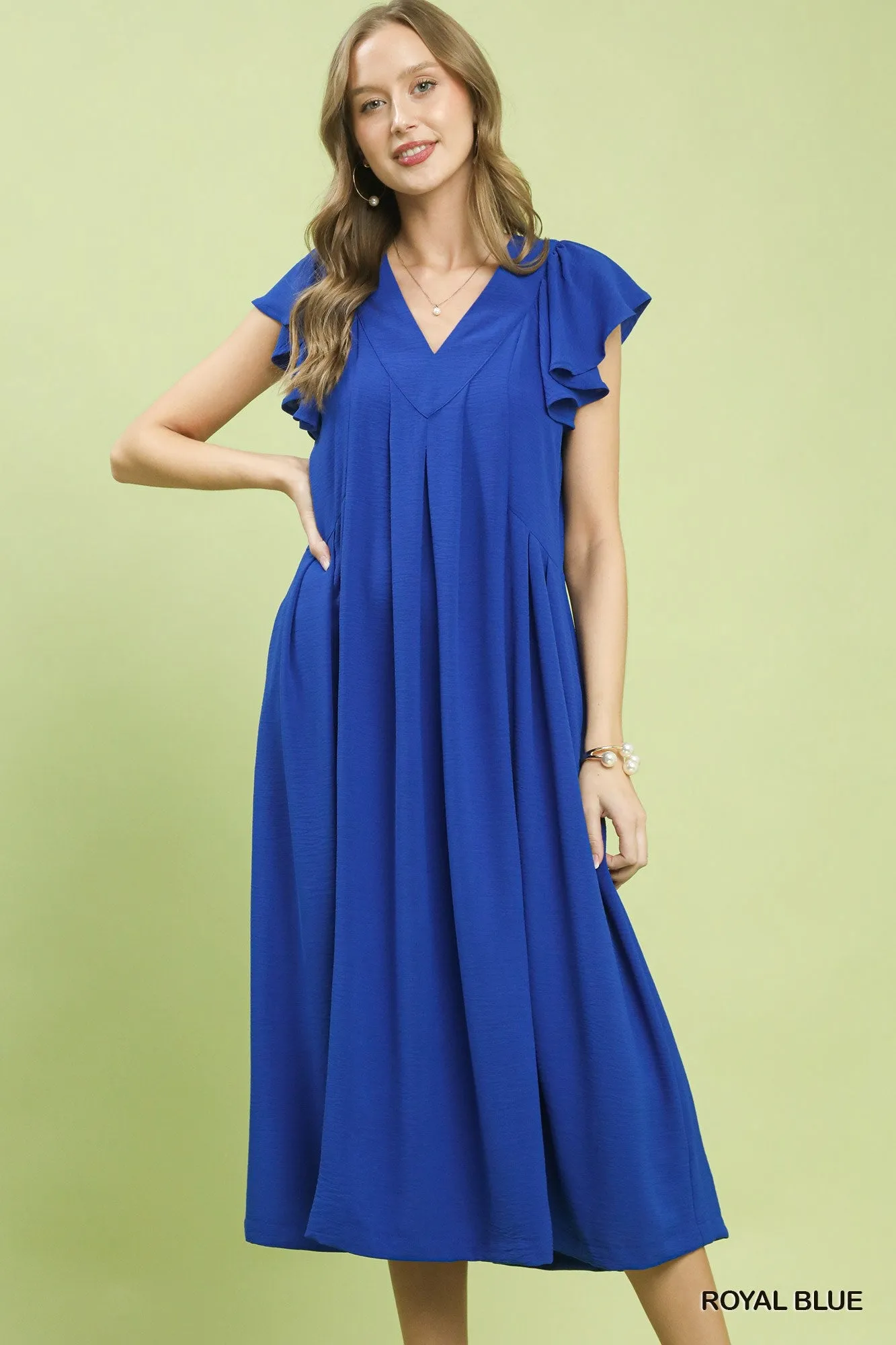 Umgee Ruffle Sleeve V-Neck Midi Dress sold by Charming Charlie