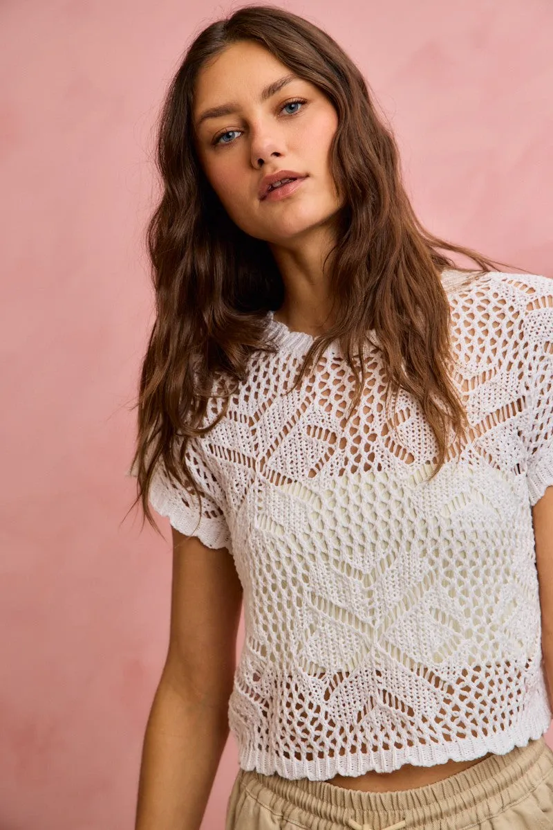 SO ME Crochet Scallop Edge Short Sleeves Knit Cover Up sold by Charming Charlie product image thumbnail 4