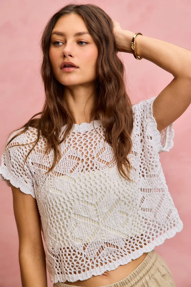 SO ME Crochet Scallop Edge Short Sleeves Knit Cover Up sold by Charming Charlie product image thumbnail 5