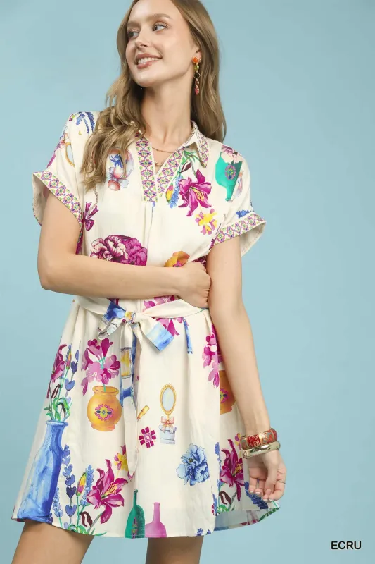 Umgee Floral Print Mini Dress with Belt made by Trendsi