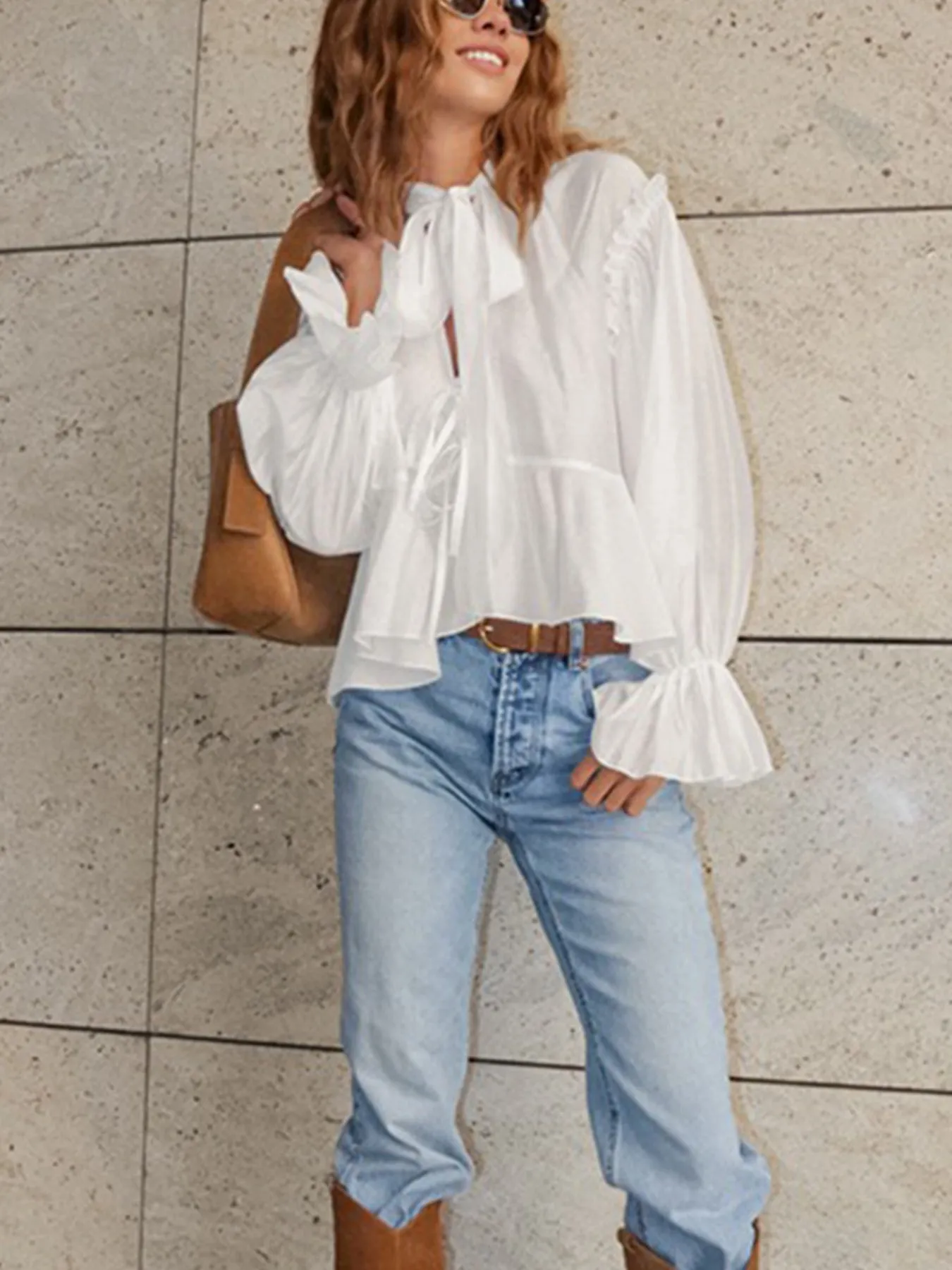 Tie Neck Flounce Sleeve Blouse sold by Charming Charlie product image thumbnail 2