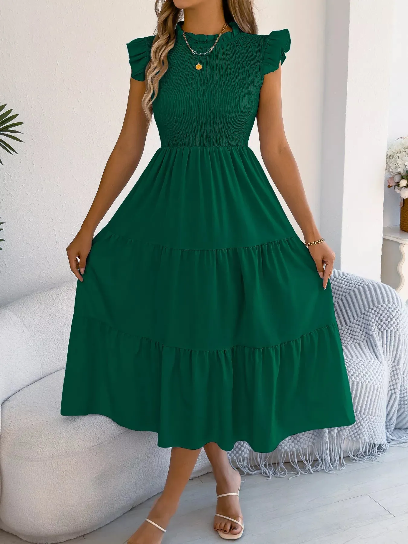 Smocked Ruffled Cap Sleeve Dress sold by Charming Charlie product image thumbnail 3