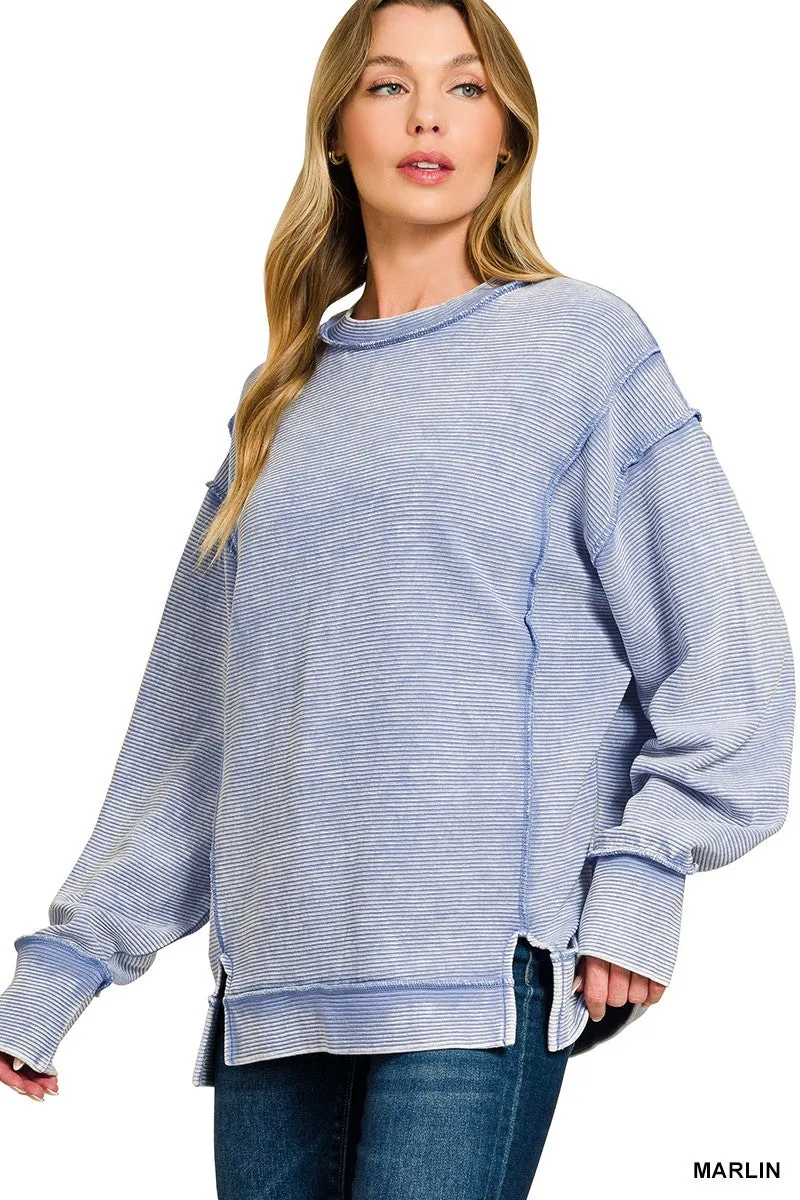 Zenana Acid Washed Double Ribbed Exposed-Seam Sweatshirt sold by Charming Charlie product image thumbnail 2