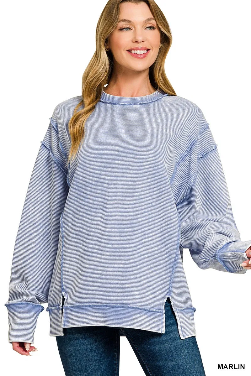 Zenana Acid Washed Double Ribbed Exposed-Seam Sweatshirt sold by Charming Charlie