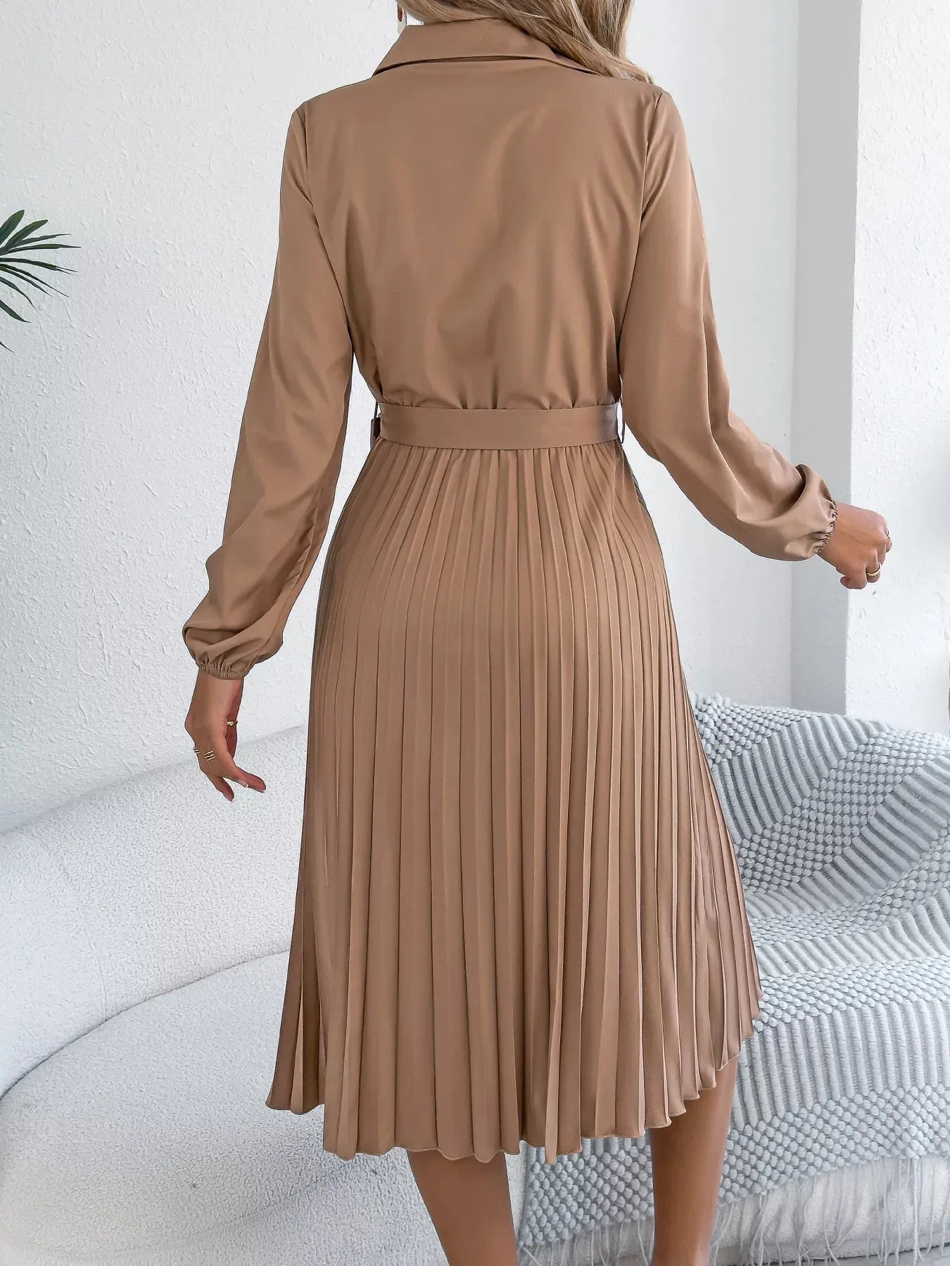 Pleated Tie Waist Balloon Sleeve Dress sold by Charming Charlie product image thumbnail 5