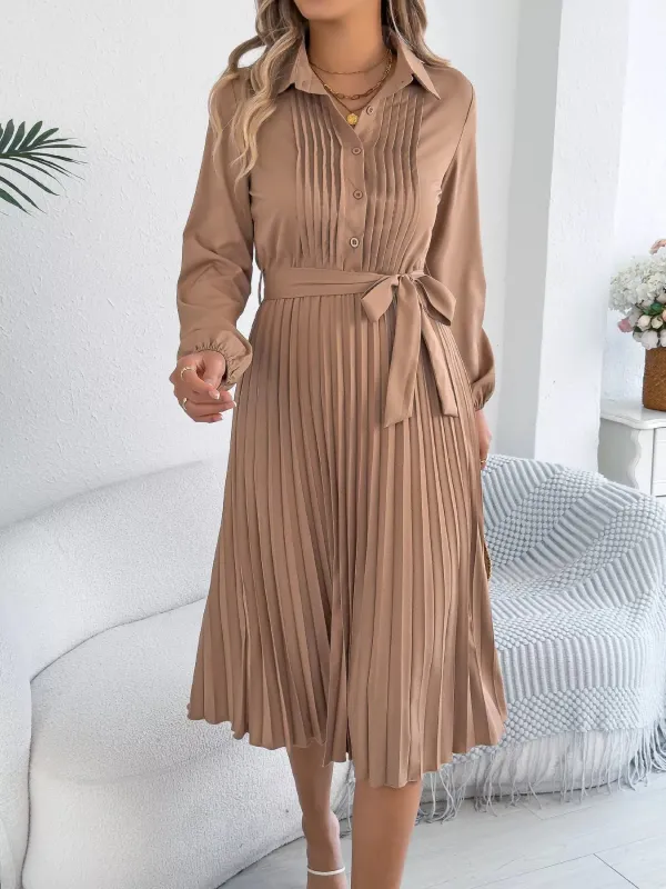 Pleated Tie Waist Balloon Sleeve Dress sold by Charming Charlie