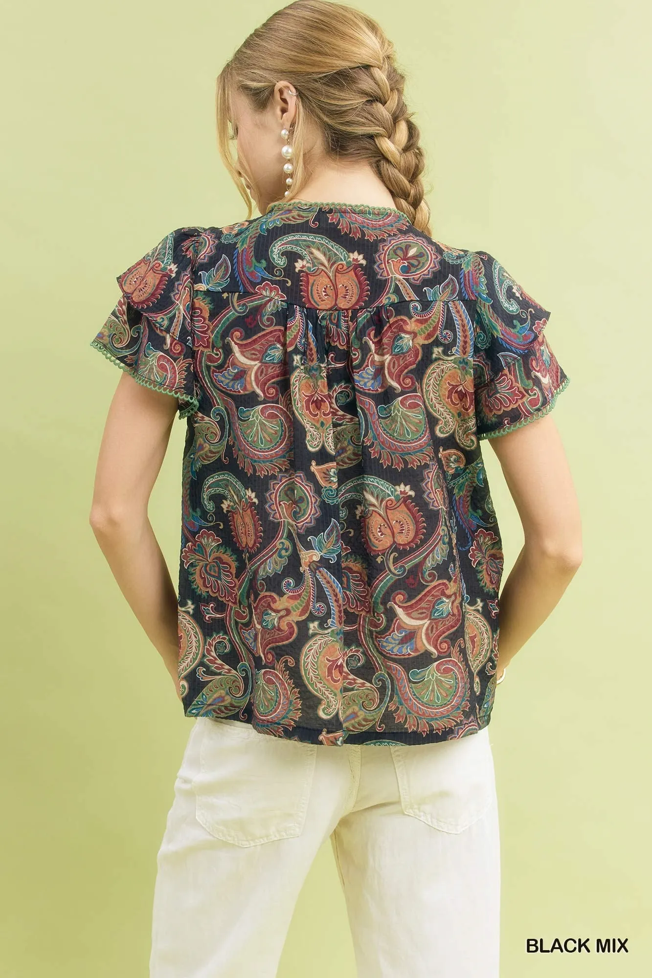 Umgee Mix Paisley Ruffle Sleeve Top sold by Charming Charlie product image thumbnail 3