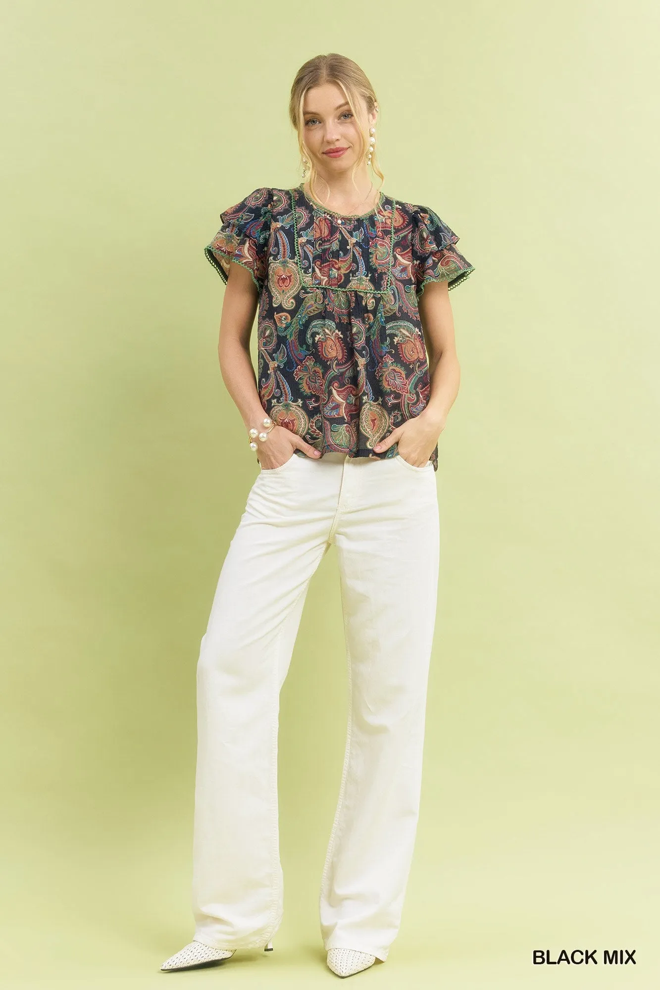 Umgee Mix Paisley Ruffle Sleeve Top sold by Charming Charlie product image thumbnail 5