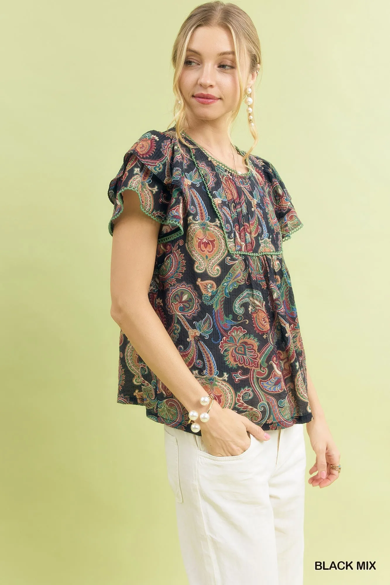 Umgee Mix Paisley Ruffle Sleeve Top sold by Charming Charlie product image thumbnail 2