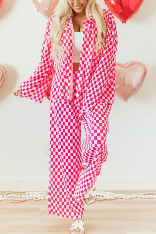 Checkerboard Print Long Sleeve Top and Pants Set sold by Charming Charlie