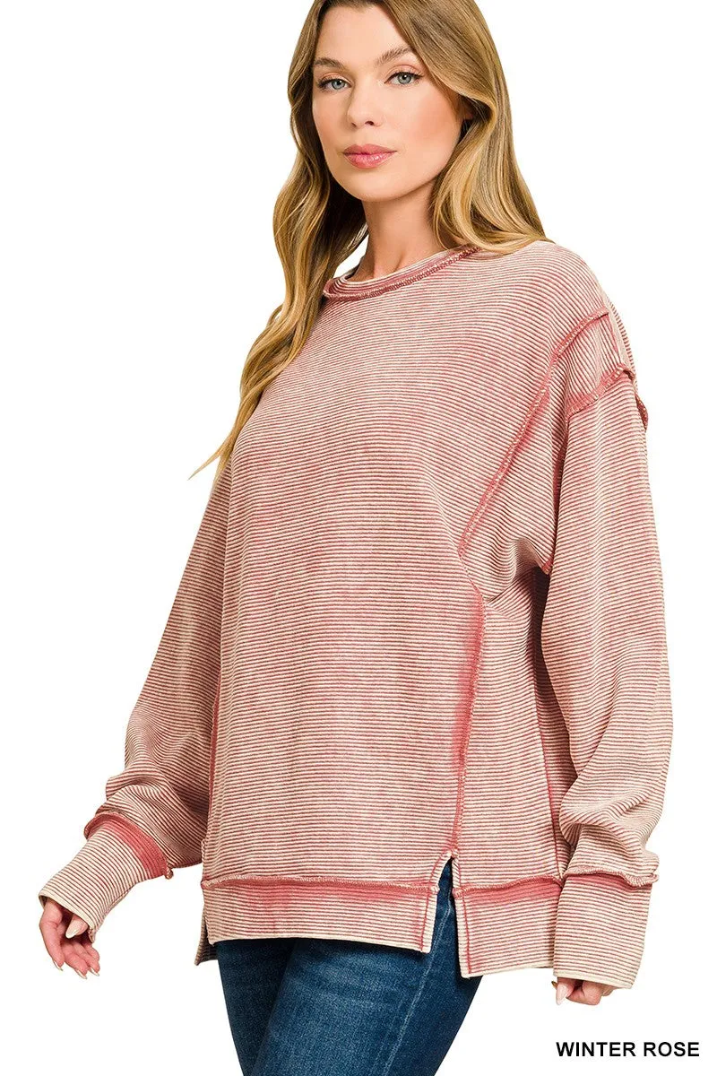 Zenana Acid Washed Double Ribbed Exposed-Seam Sweatshirt sold by Charming Charlie