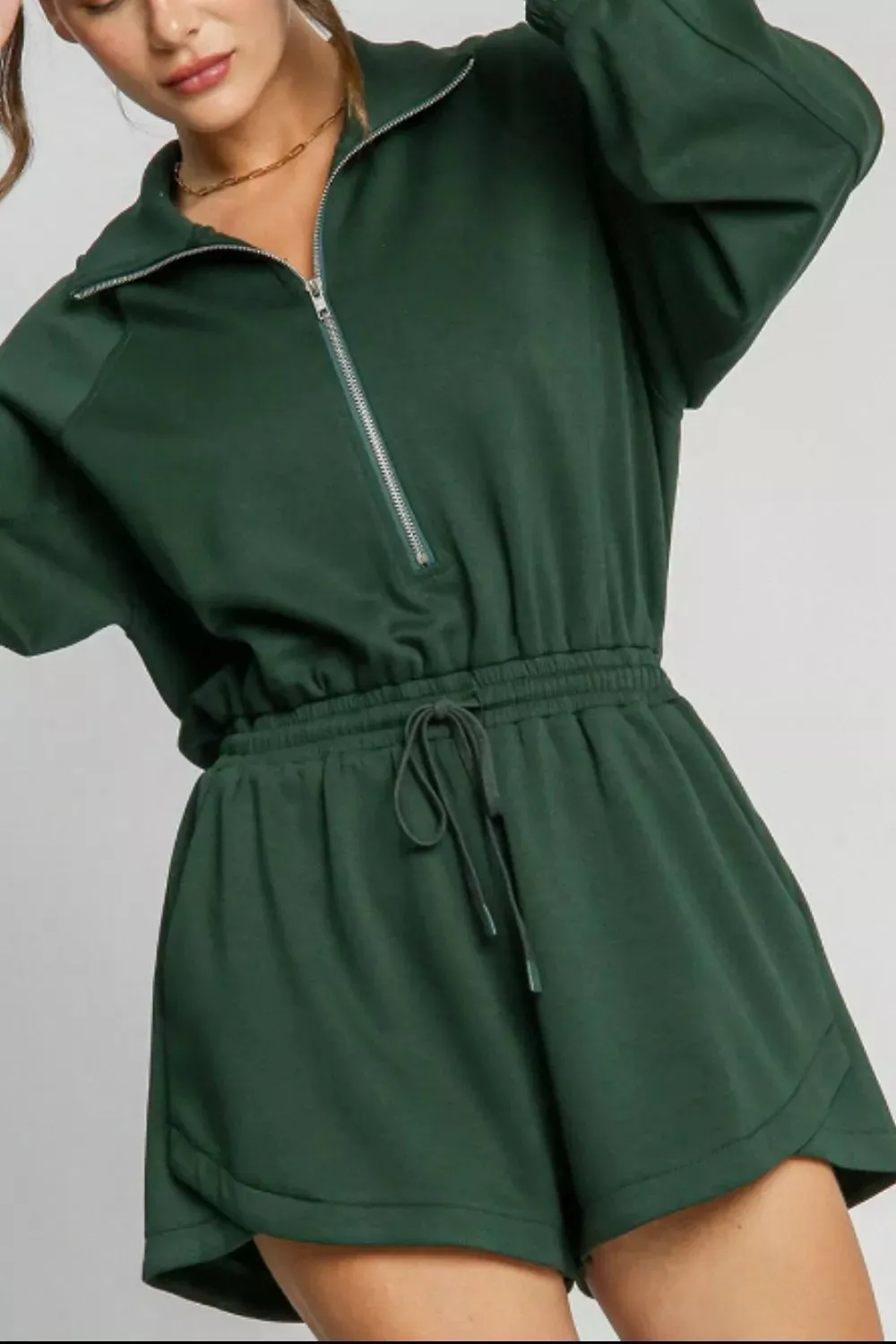 Zip-Up Drawstring Waist Romper sold by Charming Charlie product image thumbnail 2