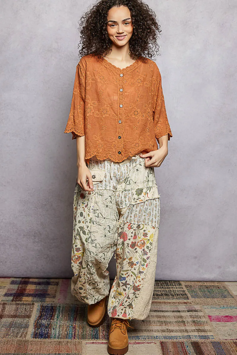 POL Floral Eyelet V-Neck Salloped Shirt sold by Charming Charlie product image thumbnail 5