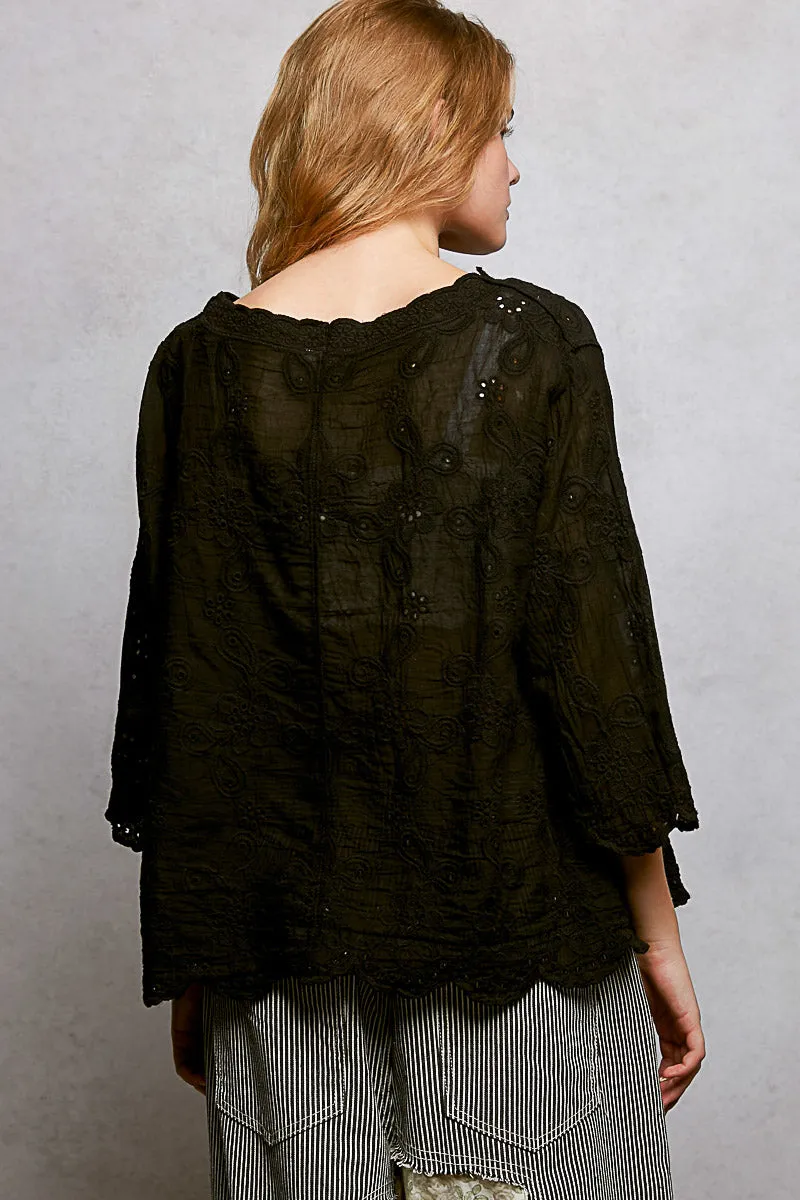 POL Floral Eyelet V-Neck Salloped Shirt sold by Charming Charlie product image thumbnail 4