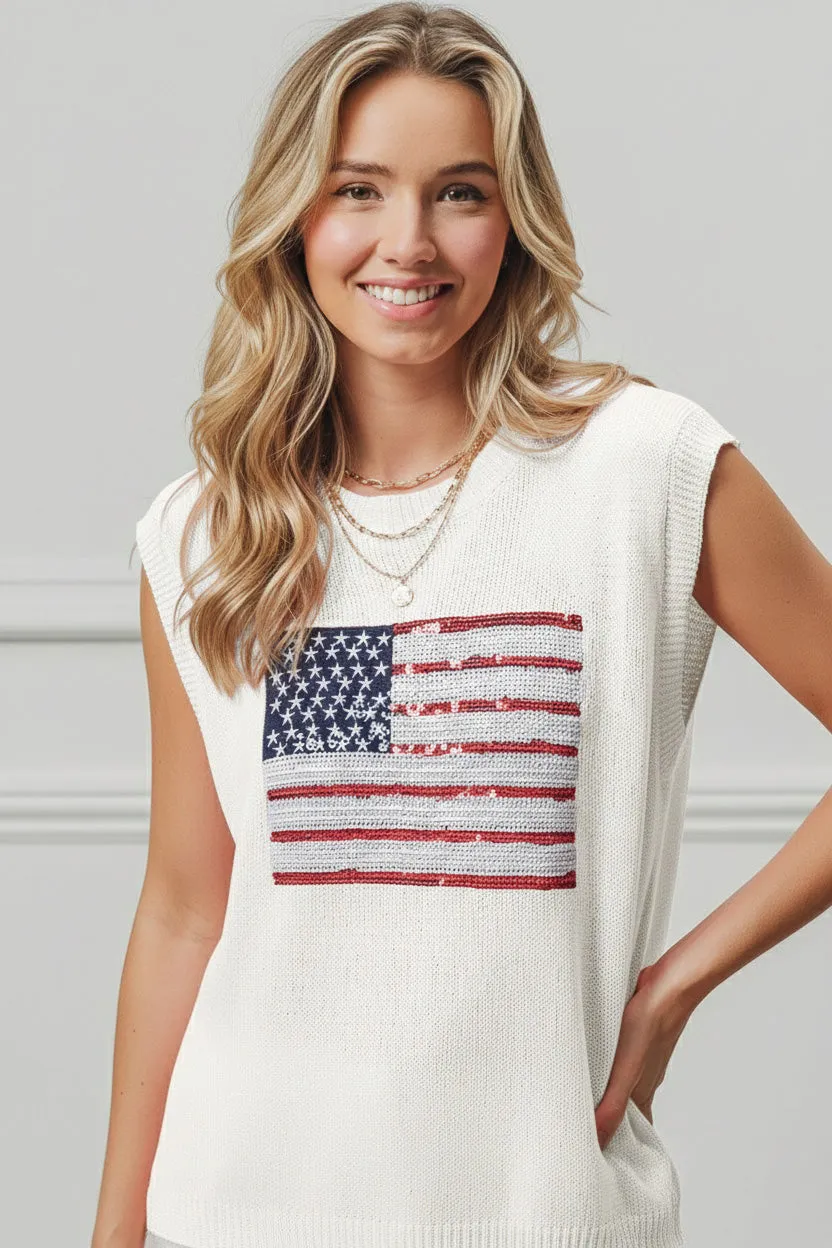 American Flag Sequins Patch Knit Top sold by Charming Charlie product image thumbnail 2