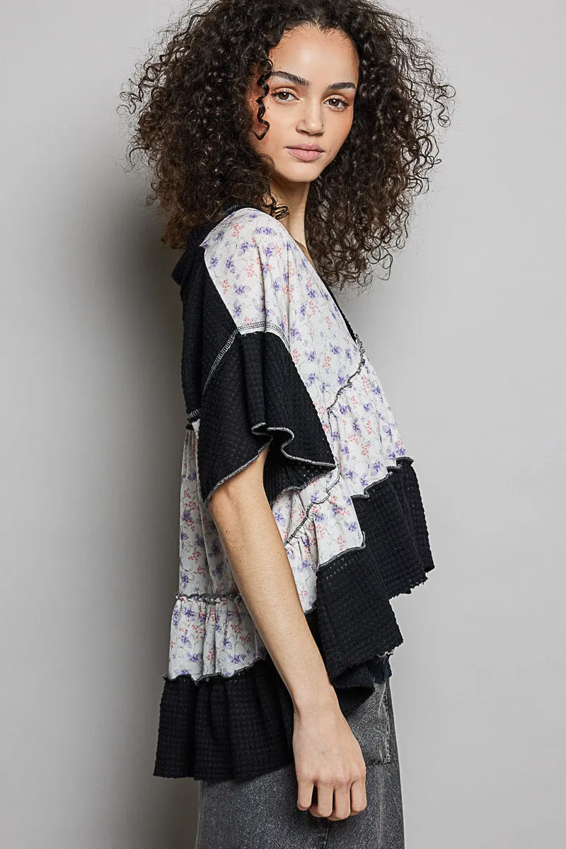 POL Floral Print V-Neck Woven Blouse with Gentle Gathers sold by Charming Charlie product image thumbnail 3