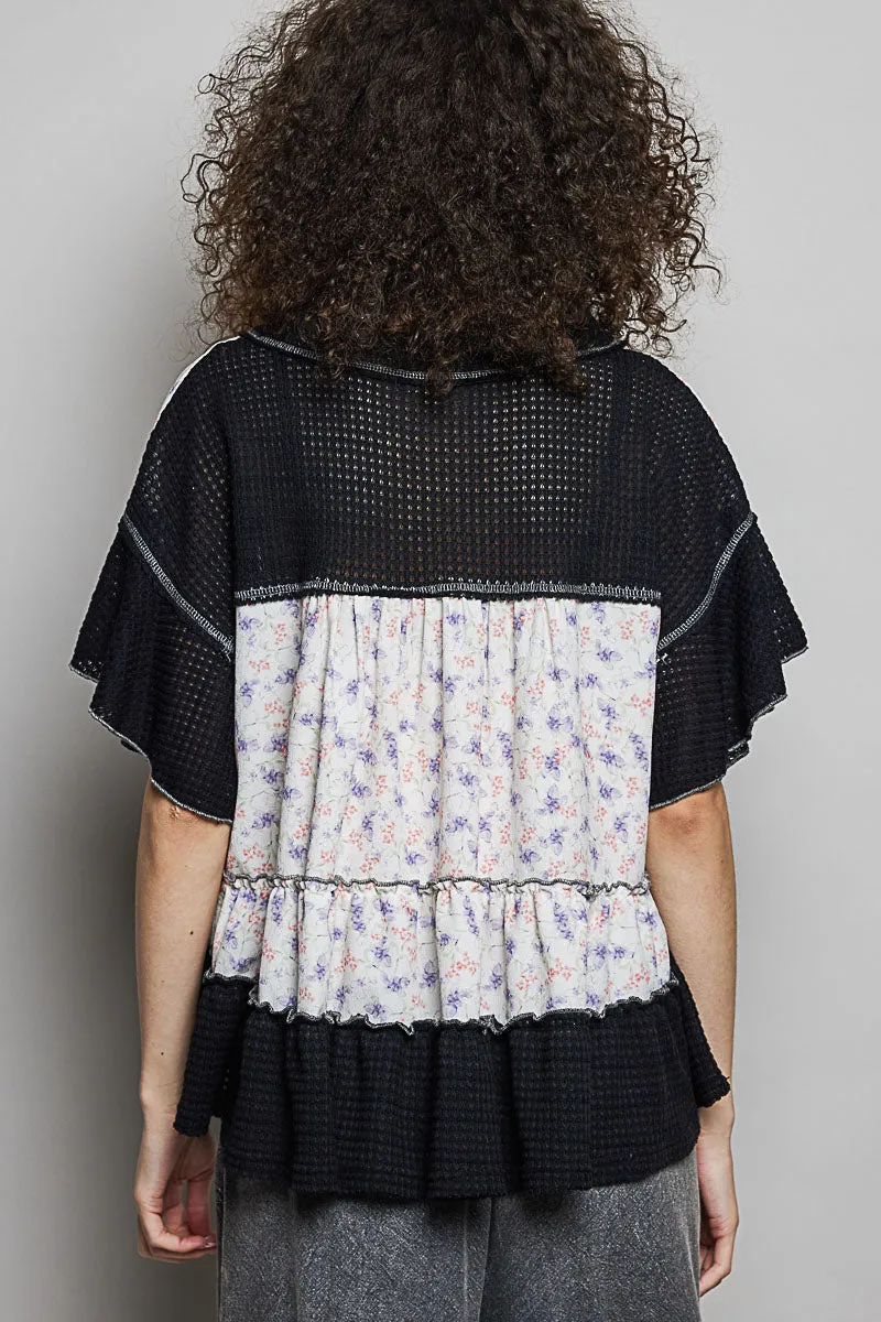 POL Floral Print V-Neck Woven Blouse with Gentle Gathers sold by Charming Charlie product image thumbnail 4