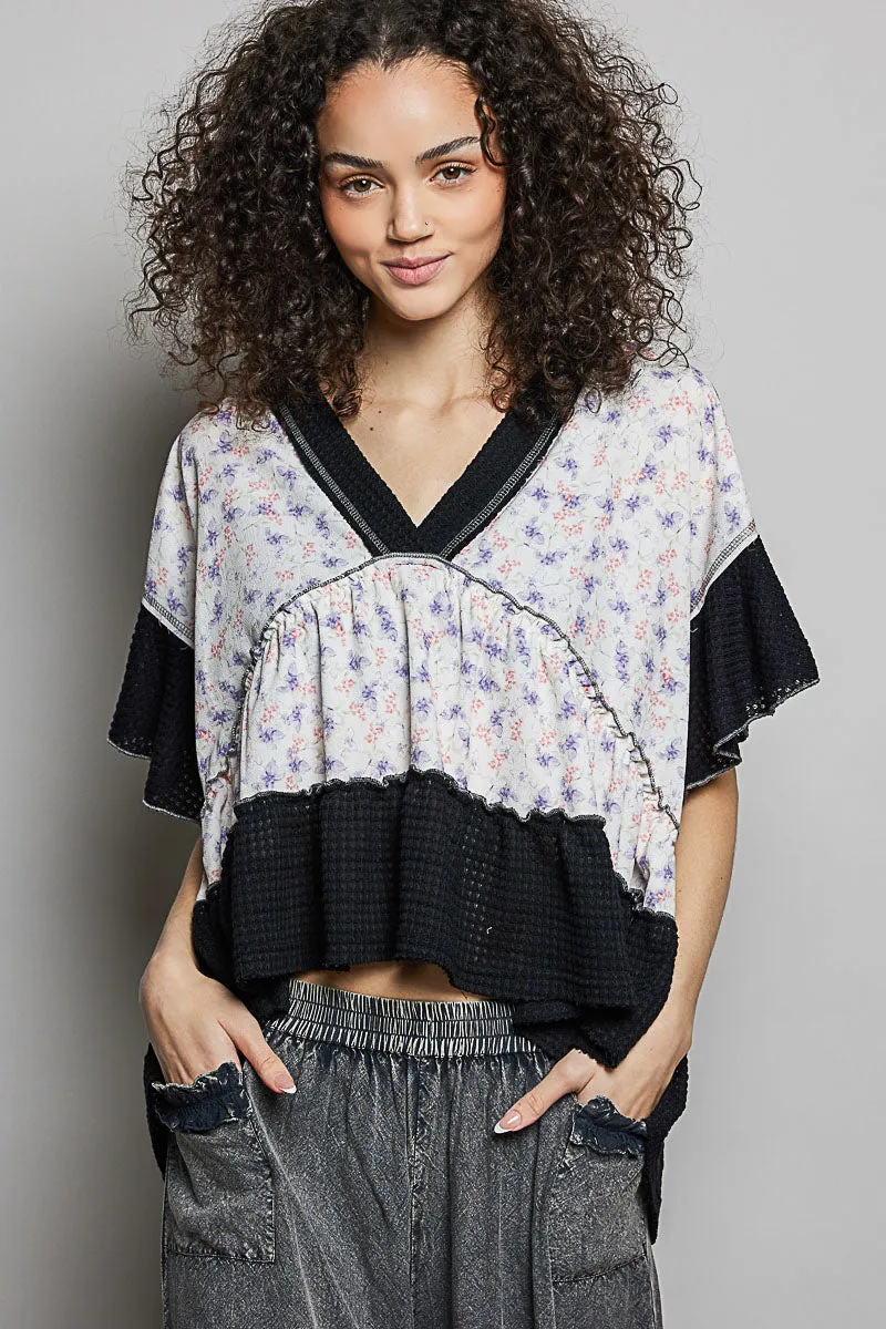 POL Floral Print V-Neck Woven Blouse with Gentle Gathers sold by Charming Charlie product image thumbnail 2